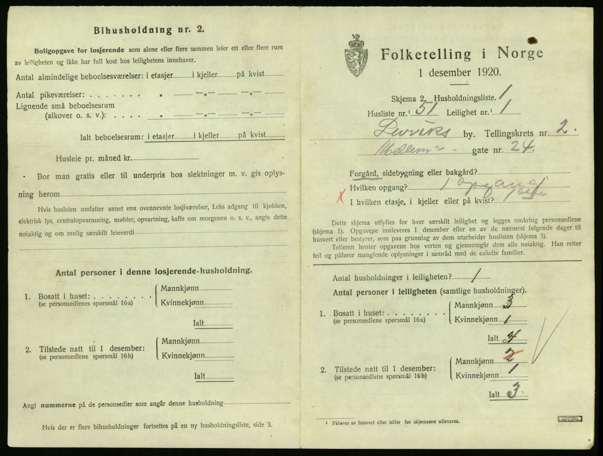 SAKO, 1920 census for Larvik, 1920, p. 3600