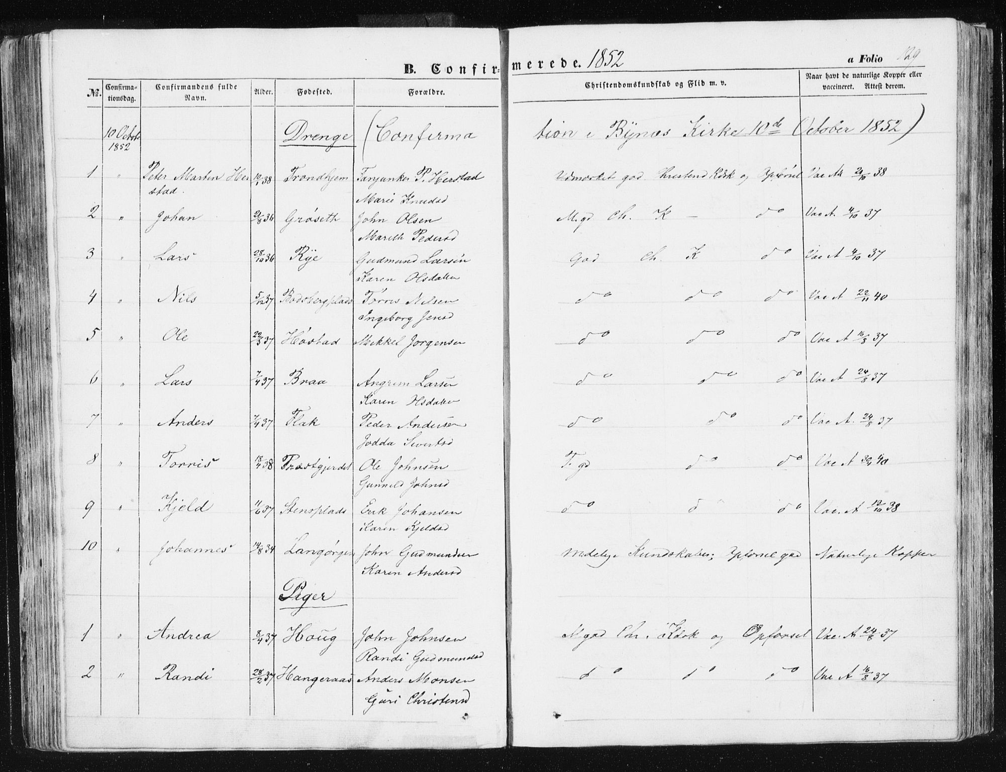 Ministerialprotokoller, klokkerbøker og fødselsregistre - Sør-Trøndelag, AV/SAT-A-1456/612/L0376: Parish register (official) no. 612A08, 1846-1859, p. 129