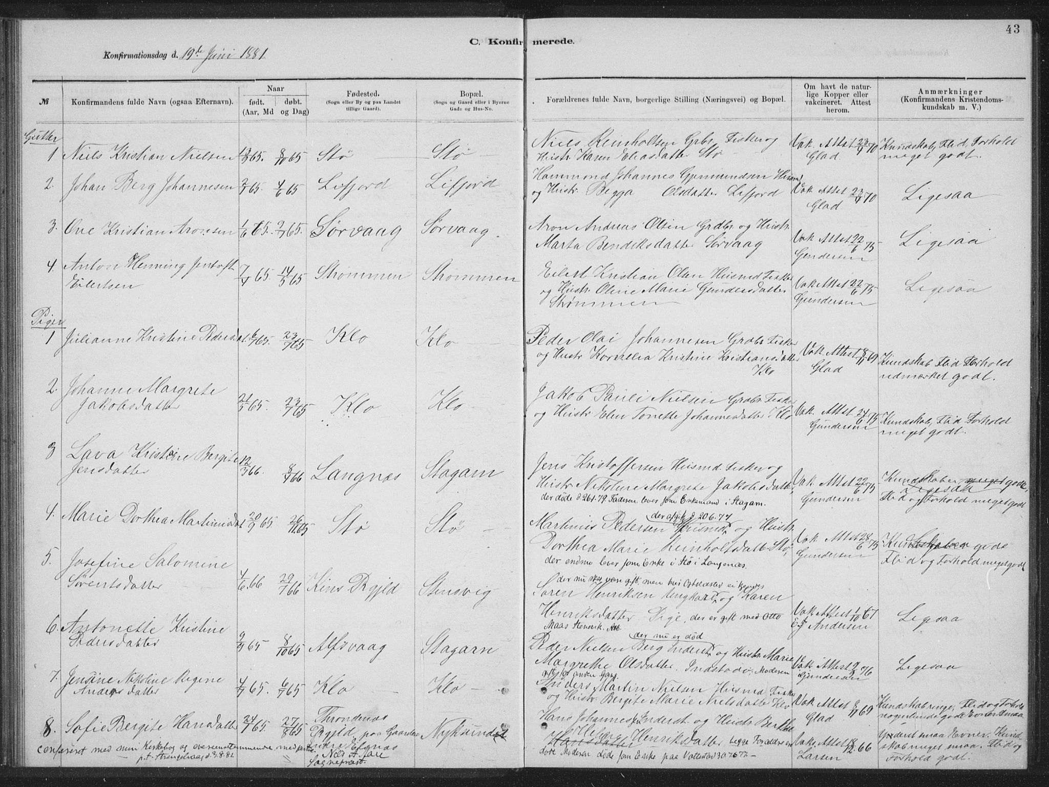 Ministerialprotokoller, klokkerbøker og fødselsregistre - Nordland, AV/SAT-A-1459/894/L1359: Parish register (copy) no. 894C02, 1877-1884, p. 43