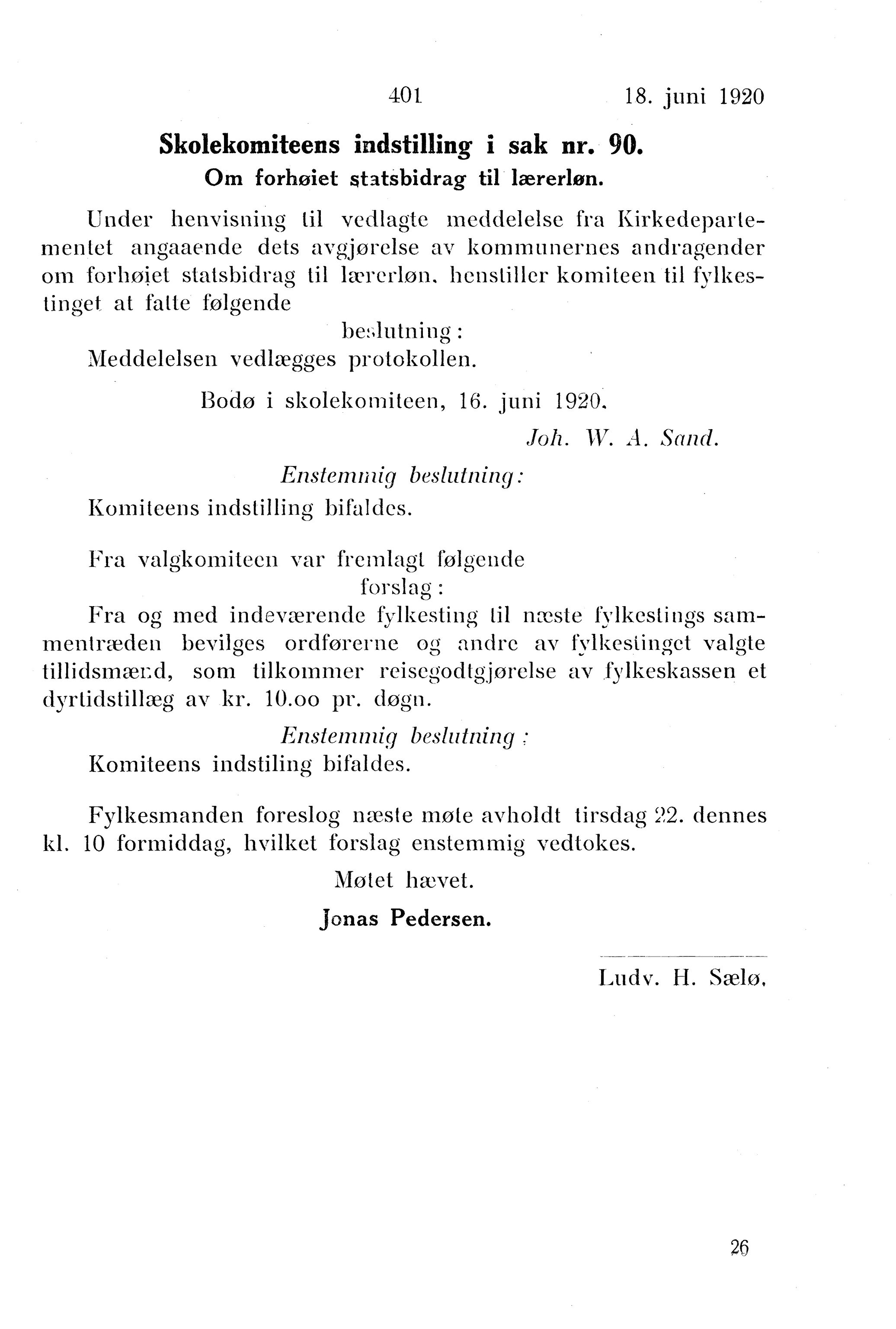 Nordland Fylkeskommune. Fylkestinget, AIN/NFK-17/176/A/Ac/L0043: Fylkestingsforhandlinger 1920, 1920