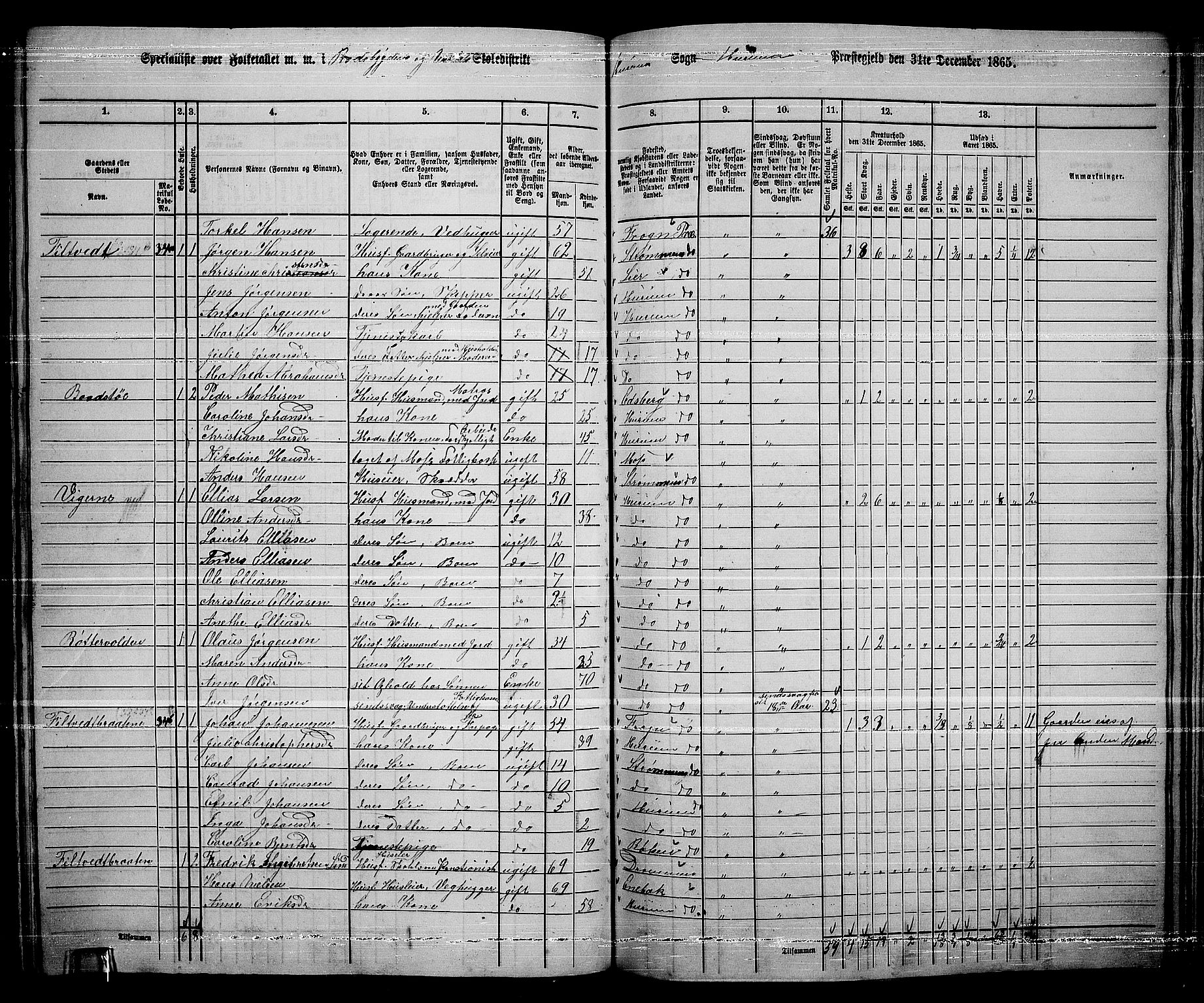 RA, 1865 census for Hurum, 1865, p. 62