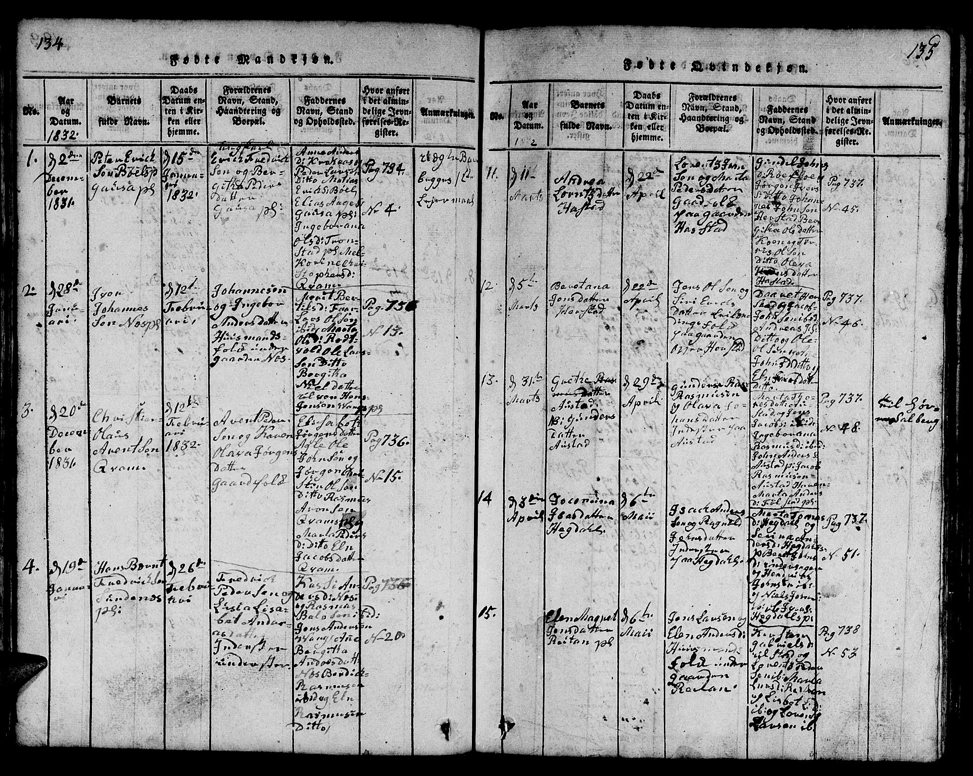 Ministerialprotokoller, klokkerbøker og fødselsregistre - Nord-Trøndelag, SAT/A-1458/730/L0298: Parish register (copy) no. 730C01, 1816-1849, p. 134-135