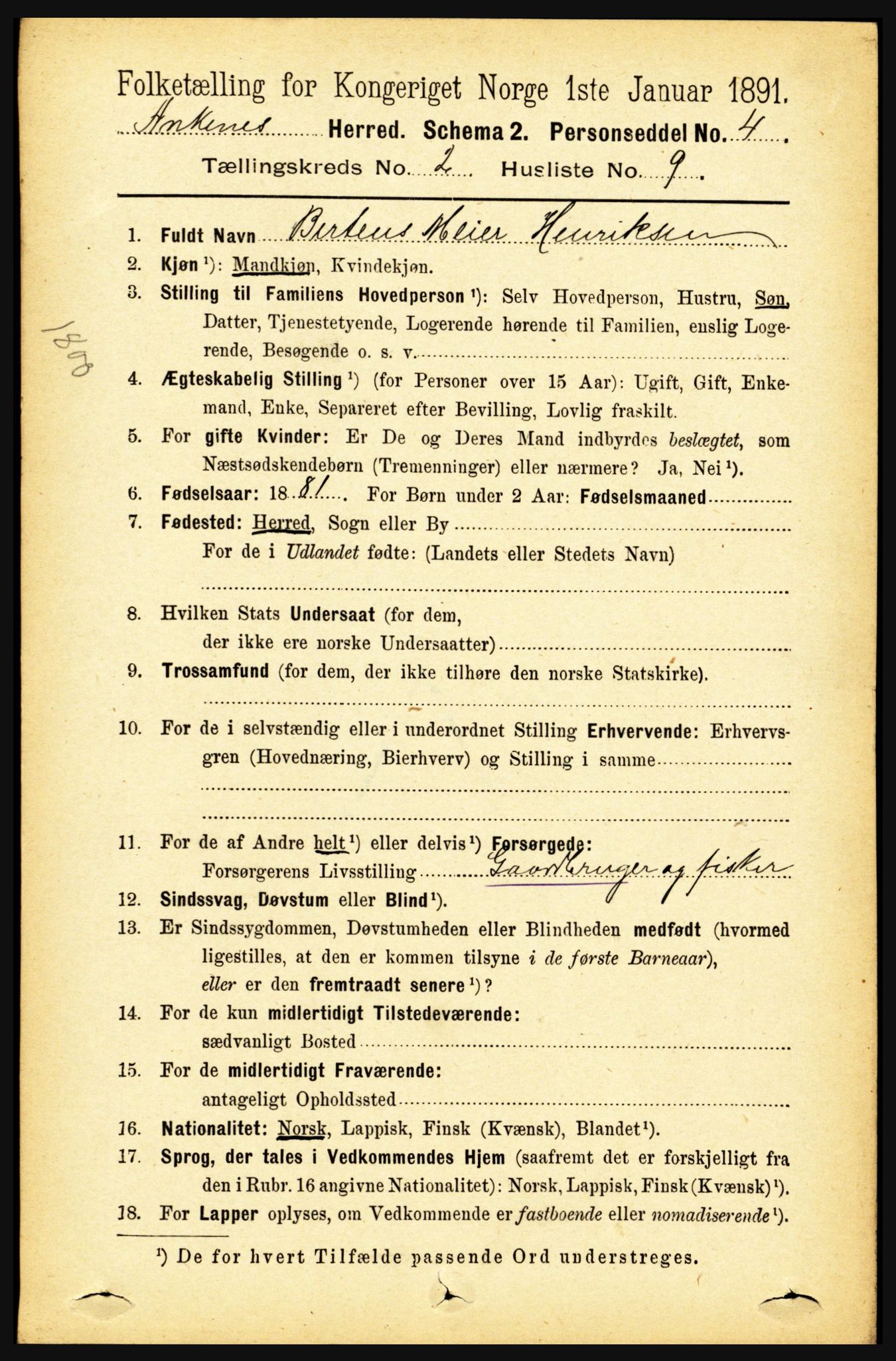 RA, 1891 census for 1855 Ankenes, 1891, p. 904