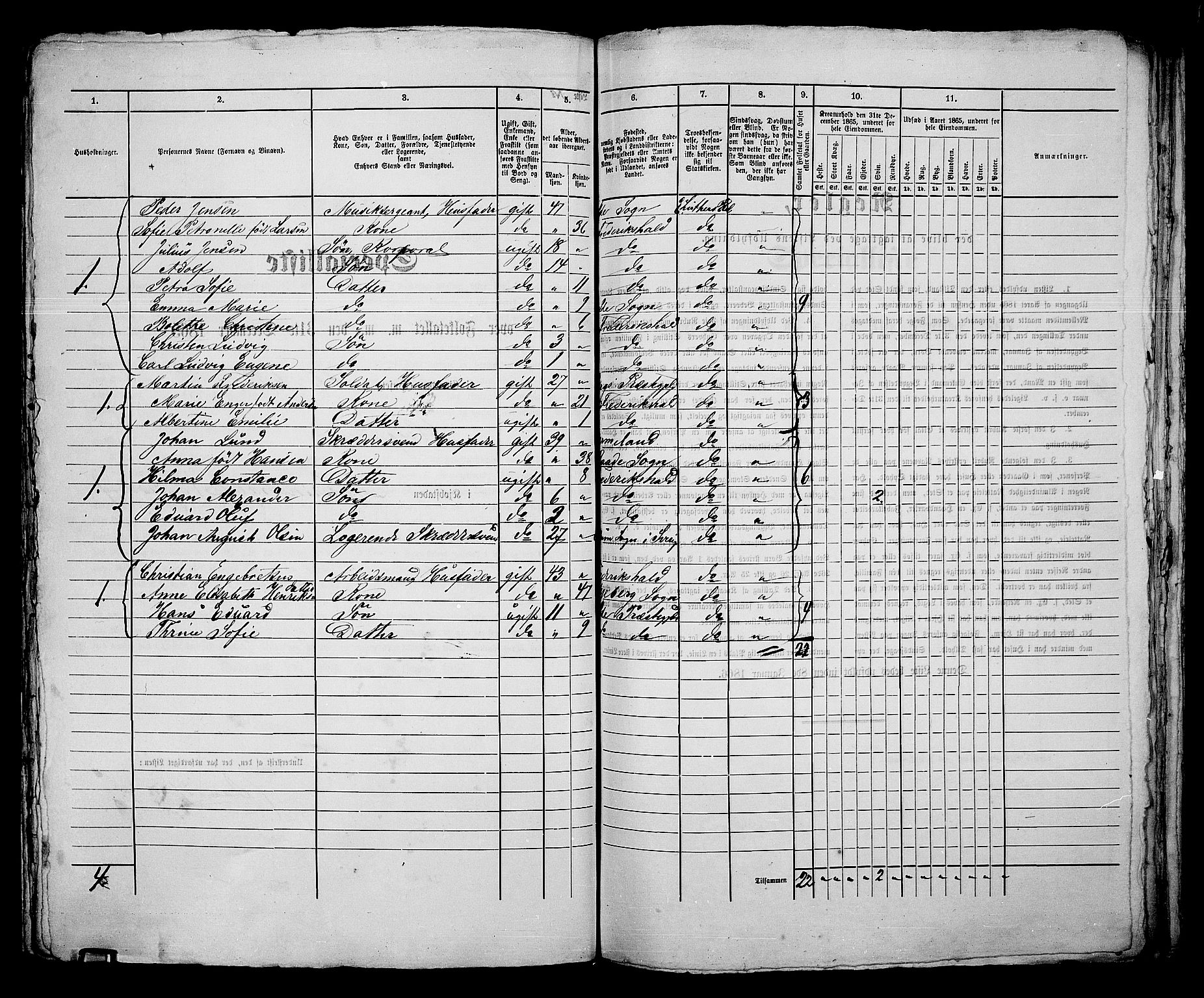 RA, 1865 census for Fredrikshald, 1865, p. 199