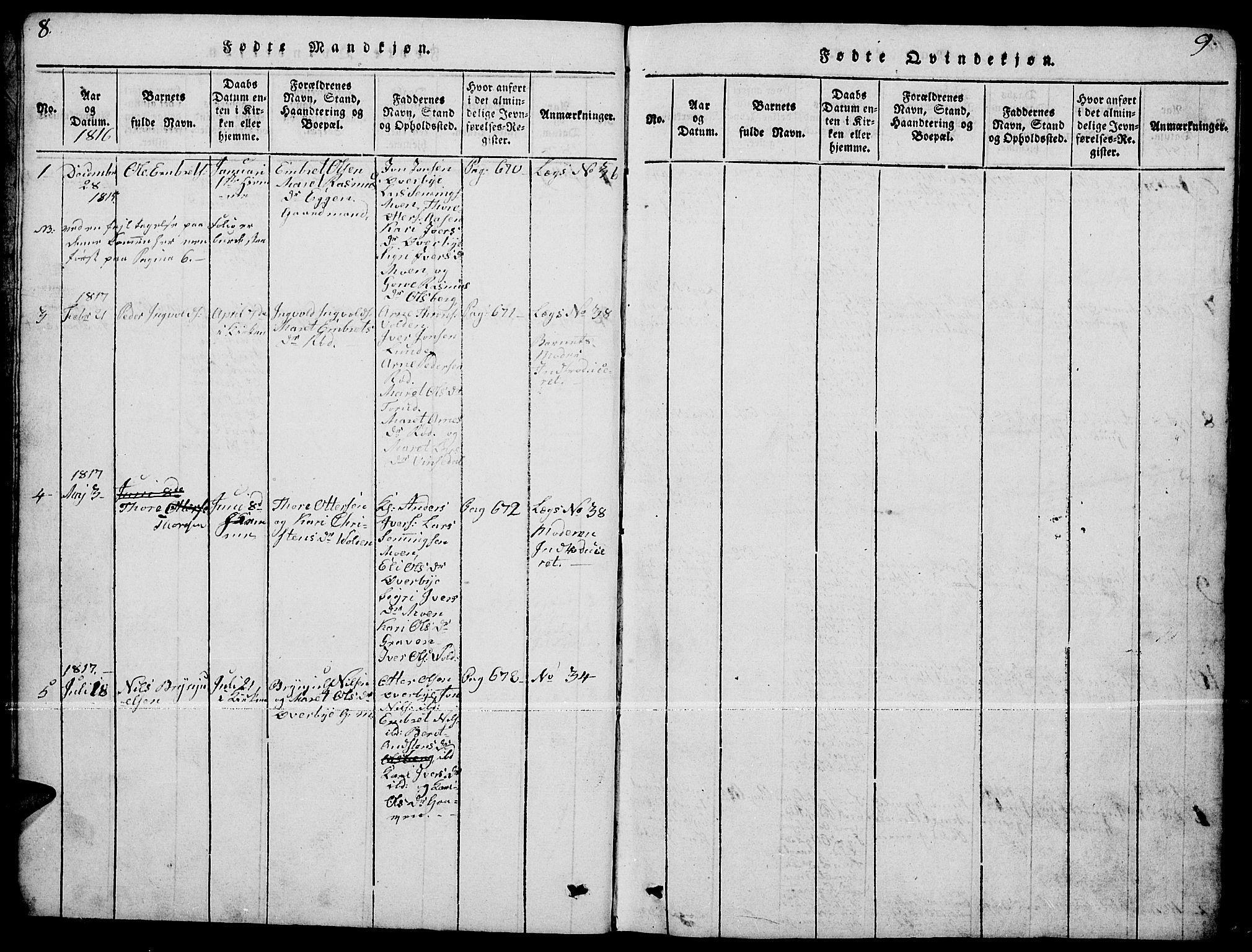 Tynset prestekontor, SAH/PREST-058/H/Ha/Hab/L0004: Parish register (copy) no. 4, 1814-1879, p. 8-9