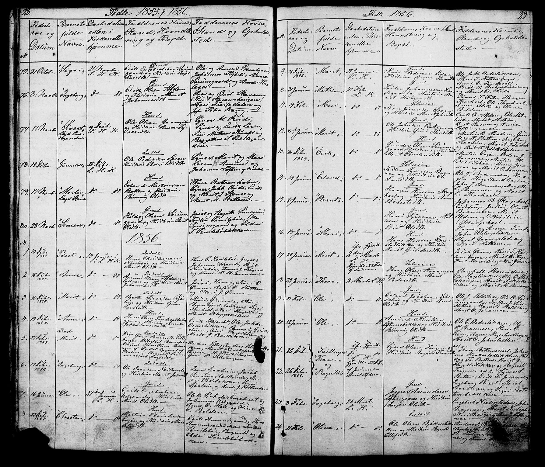 Lesja prestekontor, SAH/PREST-068/H/Ha/Hab/L0005: Parish register (copy) no. 5, 1850-1894, p. 28-29