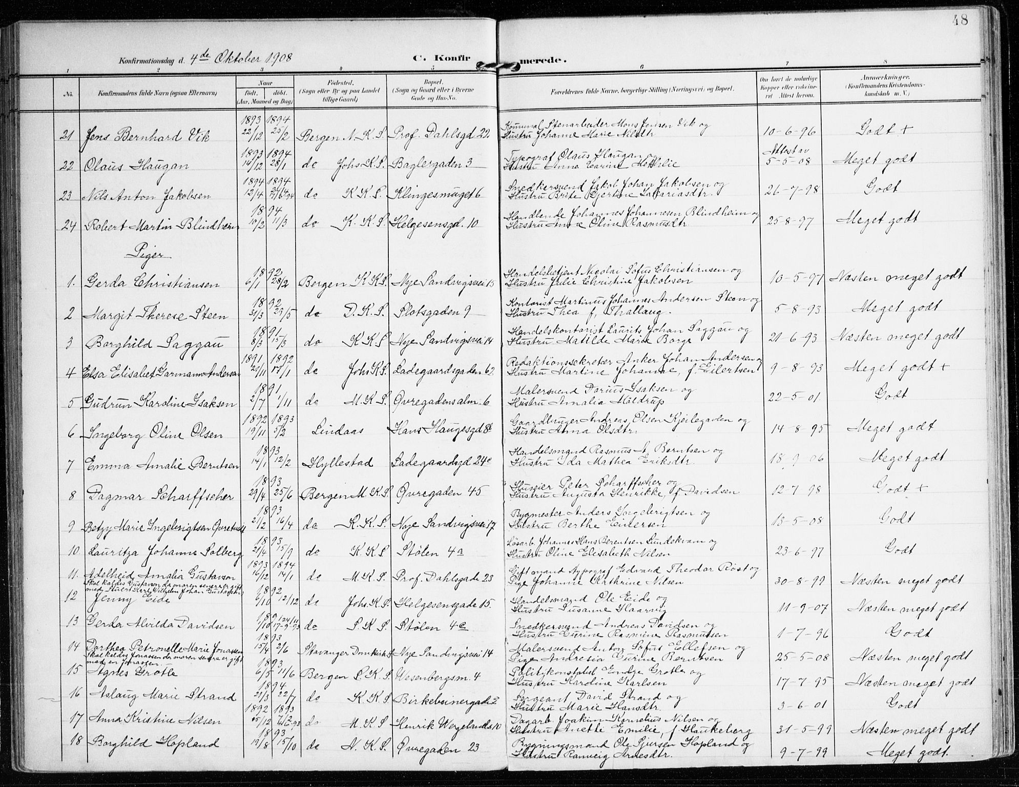 Mariakirken Sokneprestembete, AV/SAB-A-76901/H/Haa/L0014: Parish register (official) no. C 2, 1900-1916, p. 48