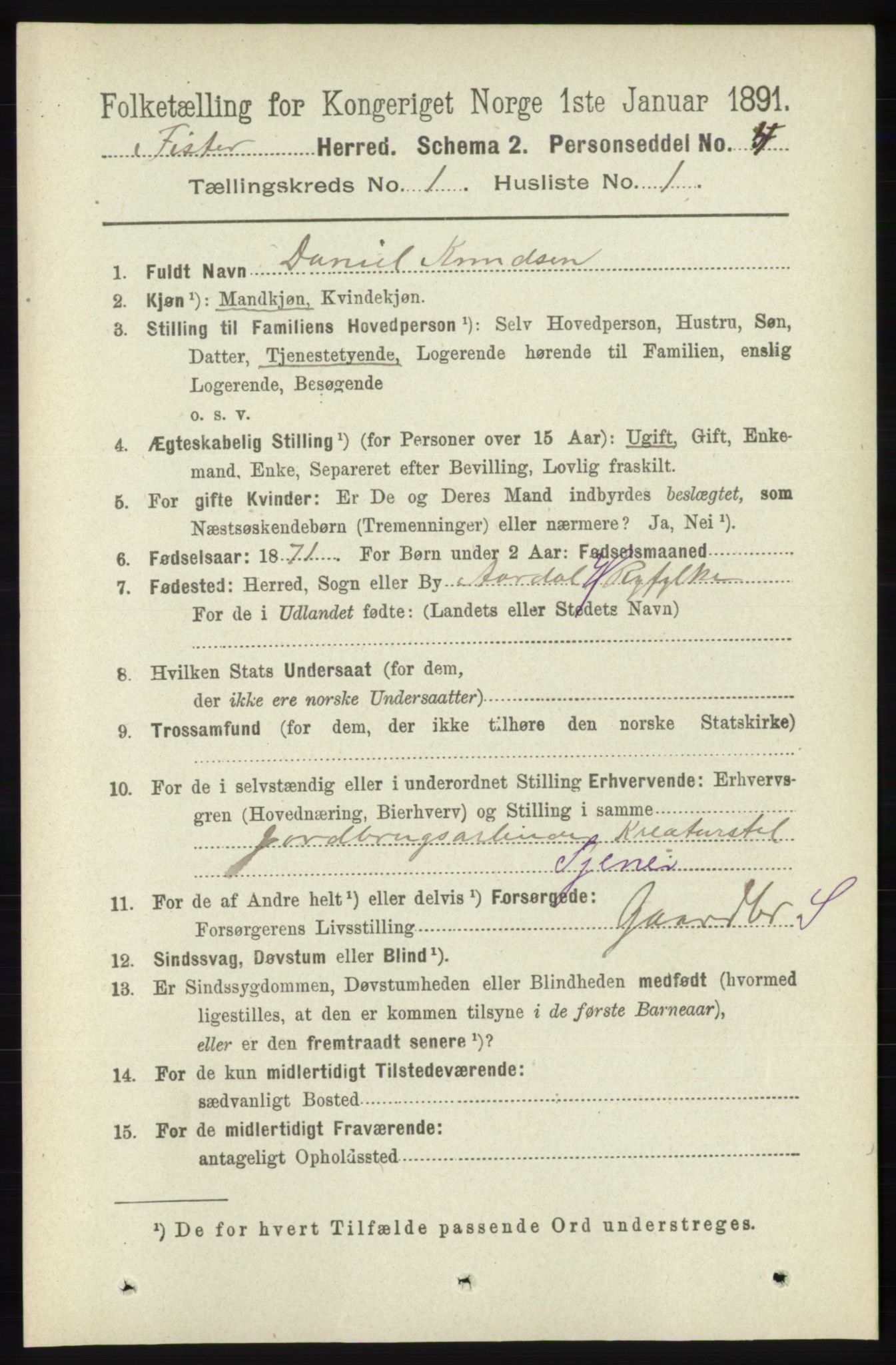 RA, 1891 census for 1132 Fister, 1891, p. 69