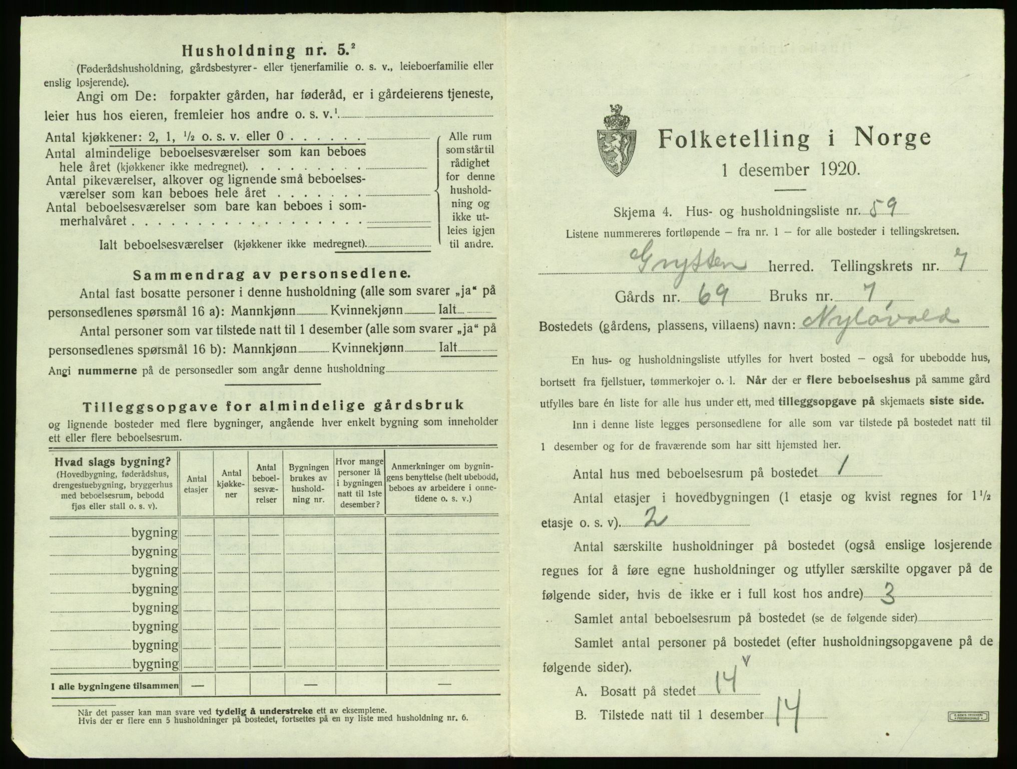 SAT, 1920 census for Grytten, 1920, p. 780