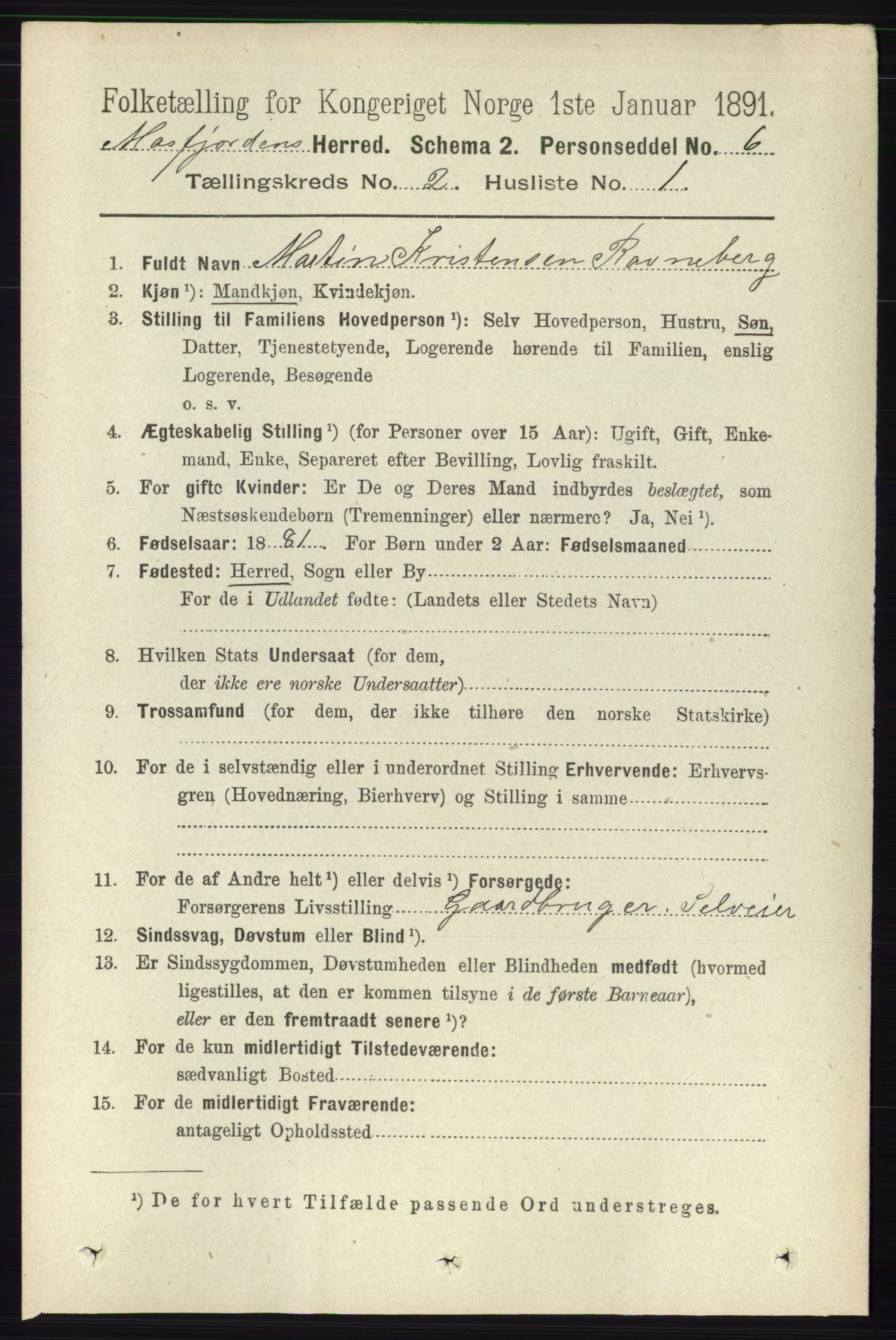 RA, 1891 census for 1266 Masfjorden, 1891, p. 196