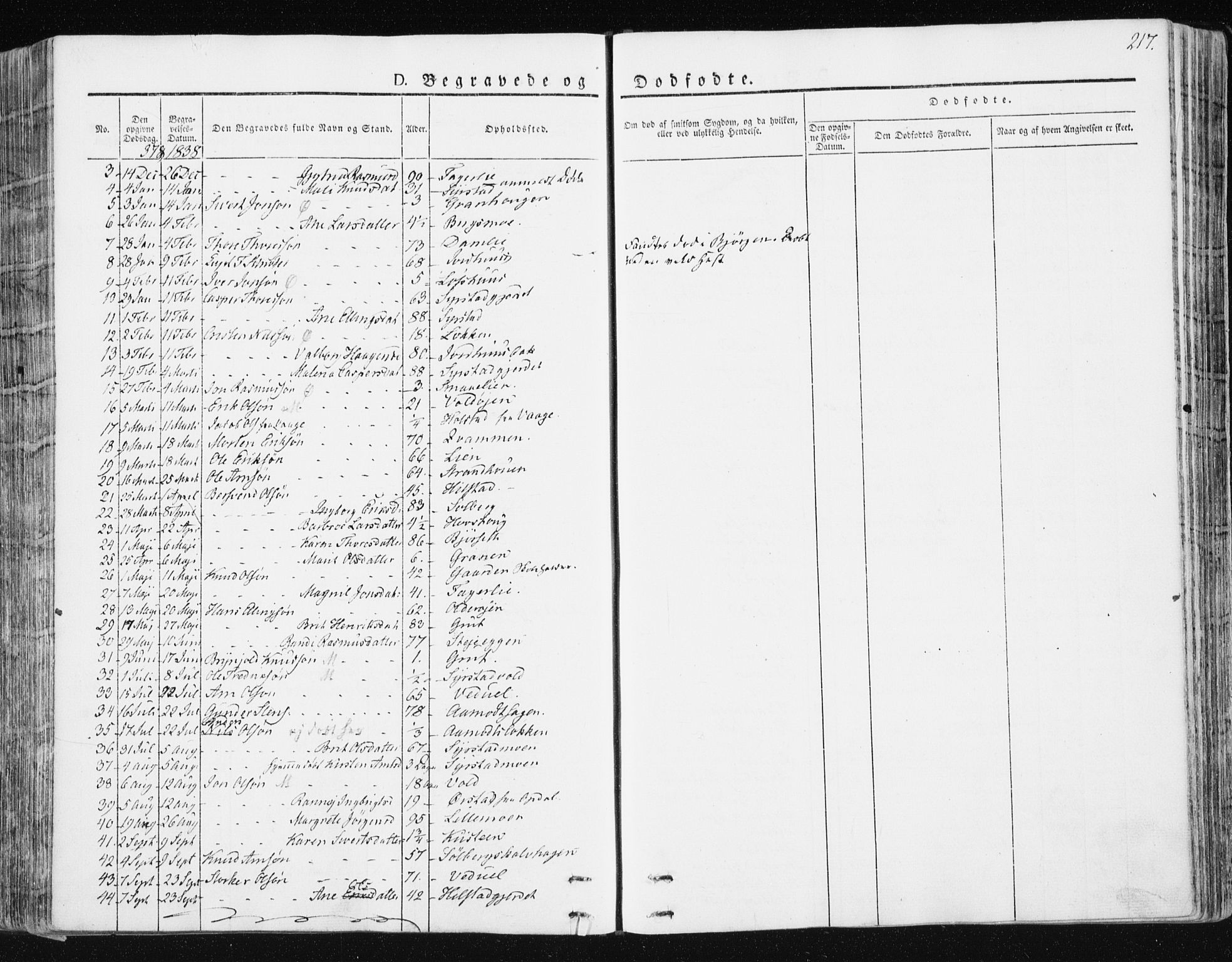 Ministerialprotokoller, klokkerbøker og fødselsregistre - Sør-Trøndelag, SAT/A-1456/672/L0855: Parish register (official) no. 672A07, 1829-1860, p. 217