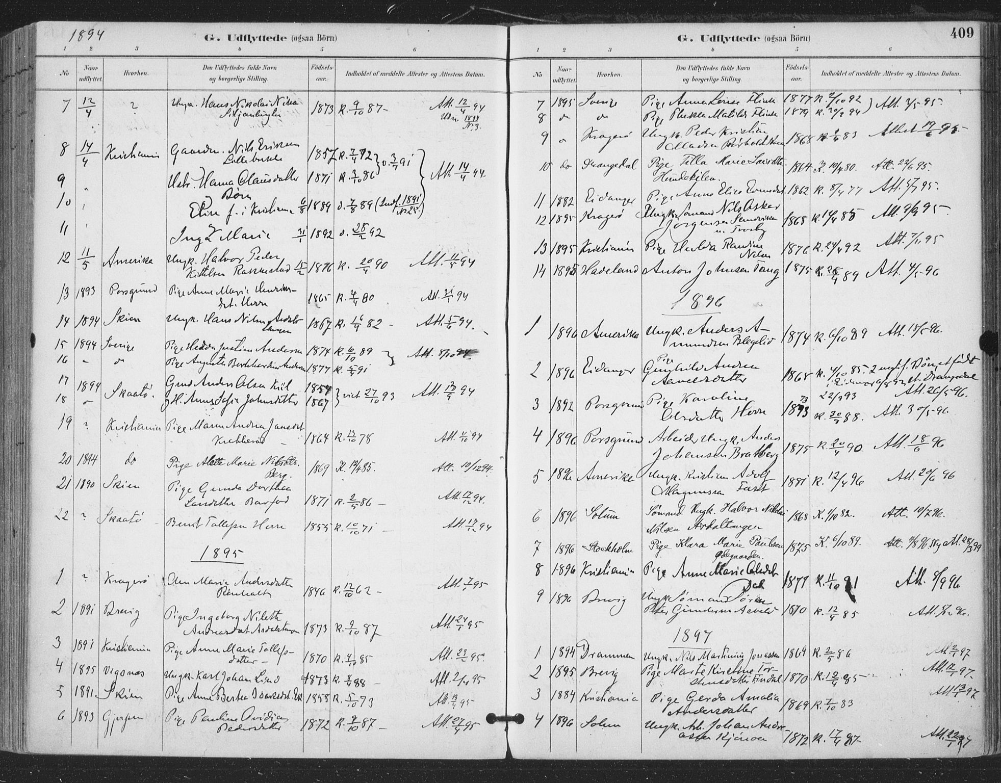 Bamble kirkebøker, SAKO/A-253/F/Fa/L0008: Parish register (official) no. I 8, 1888-1900, p. 409