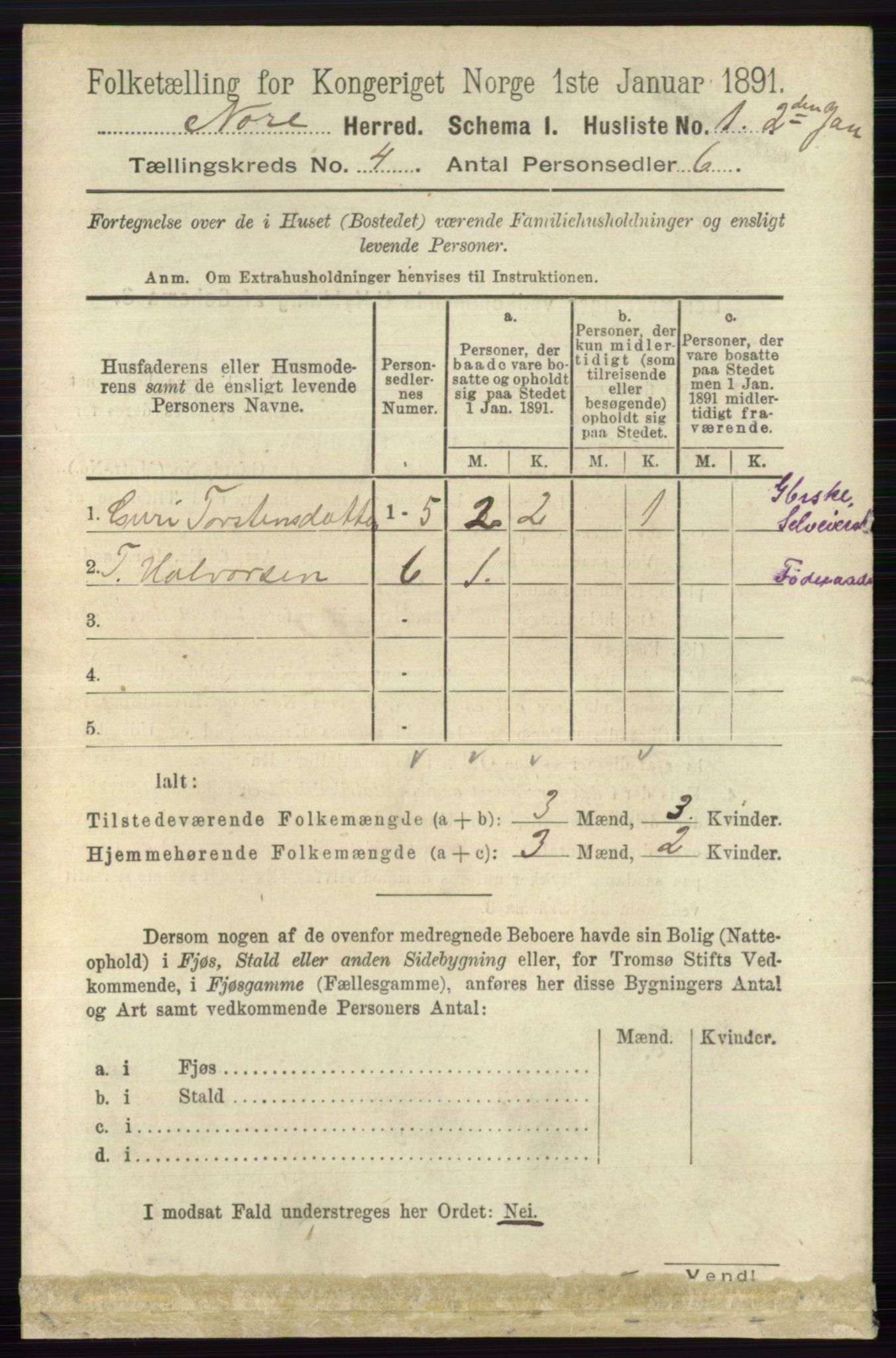 RA, 1891 census for 0633 Nore, 1891, p. 1219