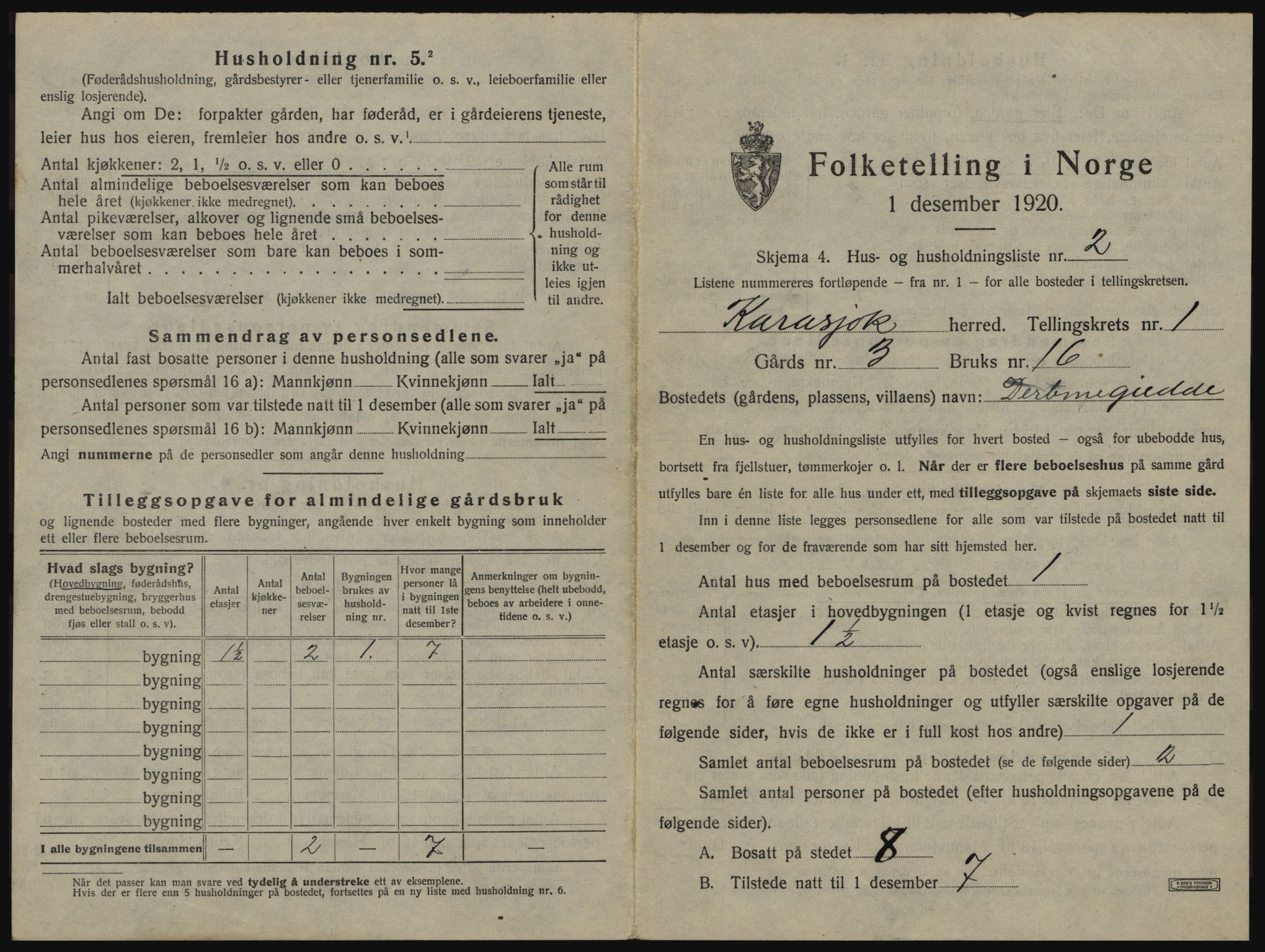 SATØ, 1920 census for Karasjok, 1920, p. 30