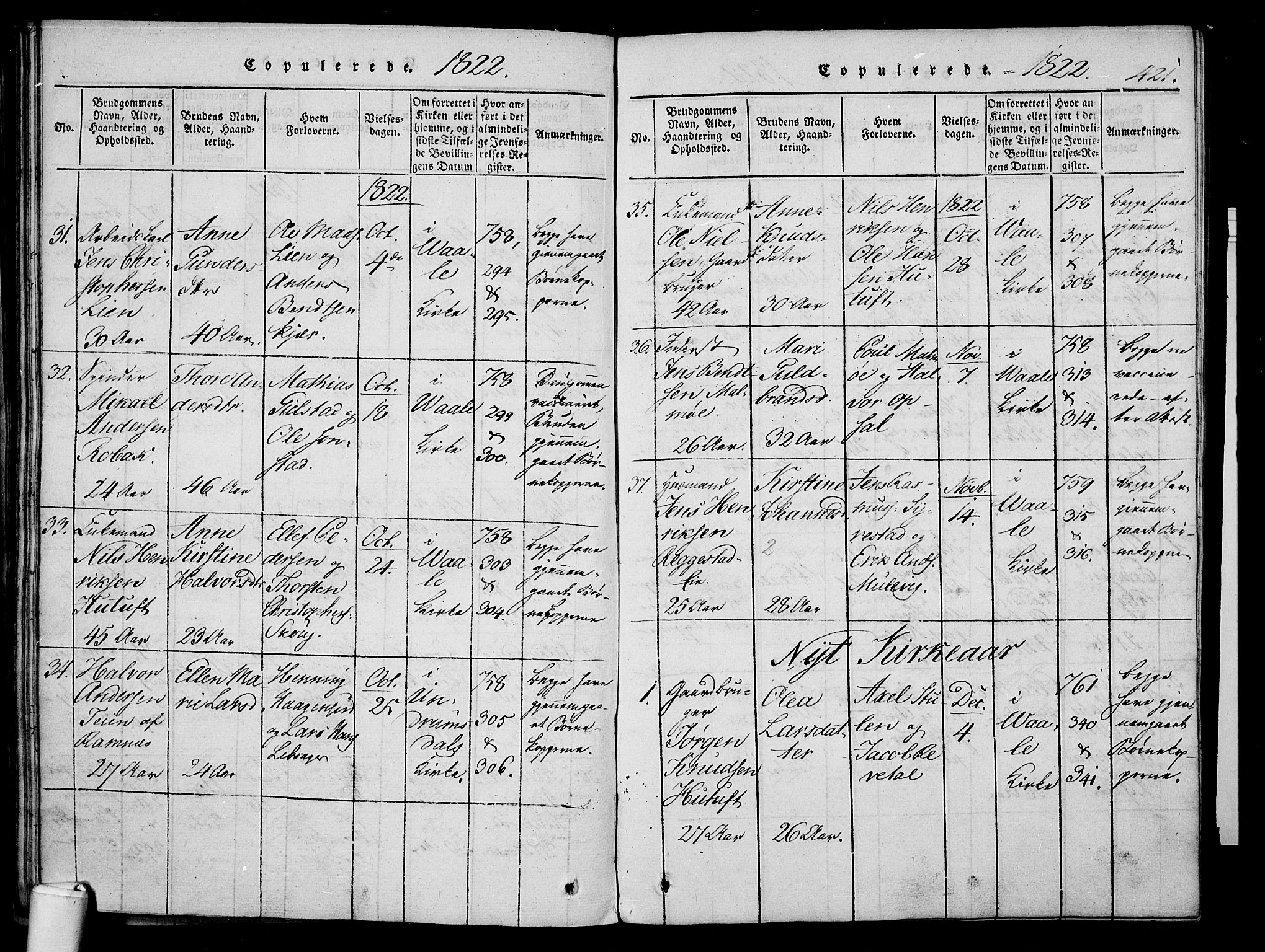 Våle kirkebøker, AV/SAKO-A-334/F/Fa/L0007: Parish register (official) no. I 7, 1814-1824, p. 420-421