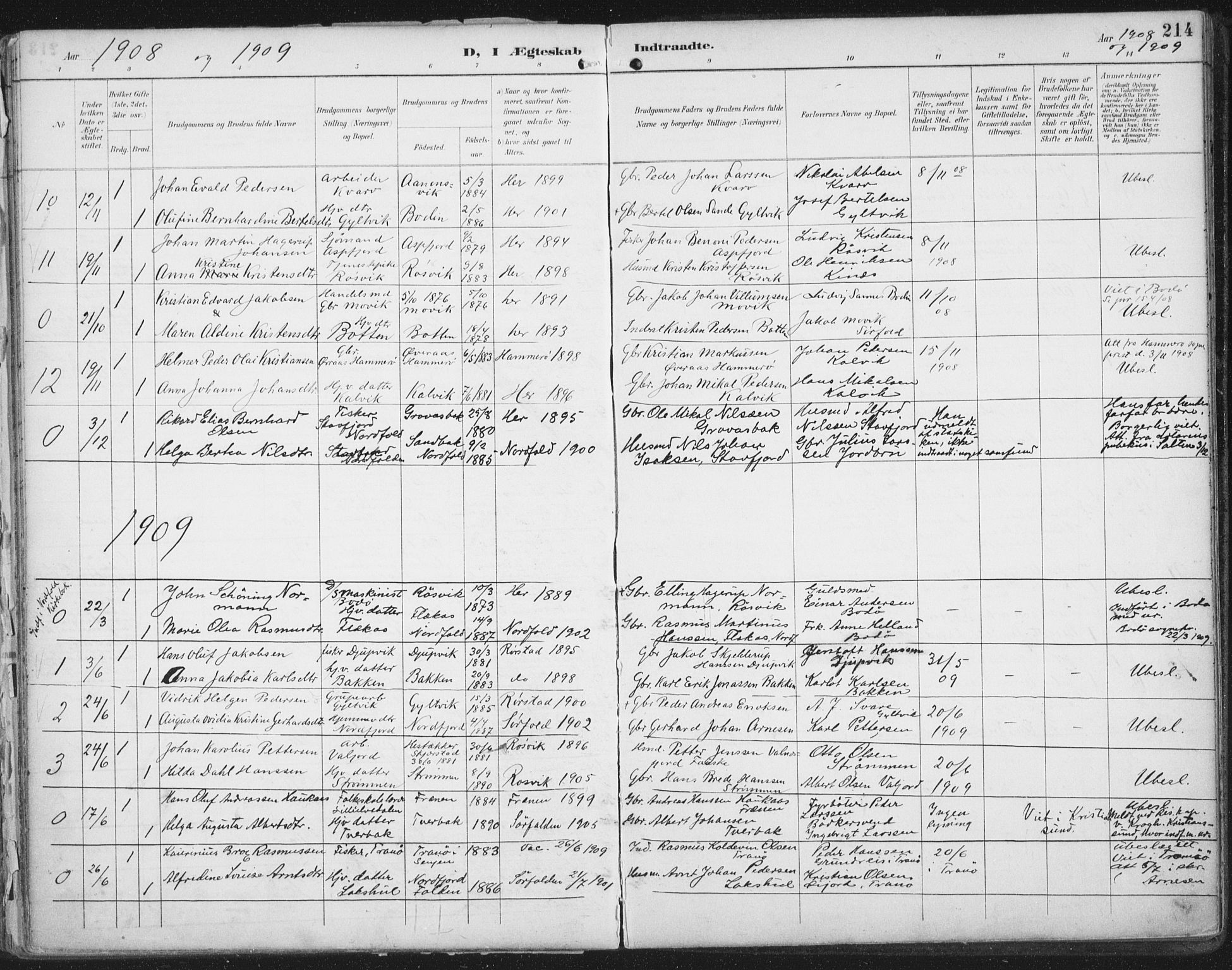 Ministerialprotokoller, klokkerbøker og fødselsregistre - Nordland, SAT/A-1459/854/L0779: Parish register (official) no. 854A02, 1892-1909, p. 214
