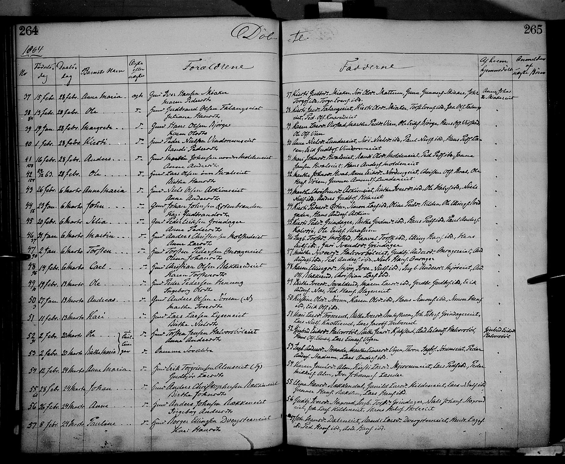 Gran prestekontor, AV/SAH-PREST-112/H/Ha/Haa/L0012: Parish register (official) no. 12, 1856-1874, p. 264-265