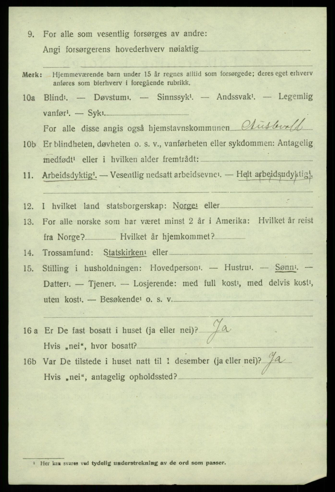 SAB, 1920 census for Austevoll, 1920, p. 6037