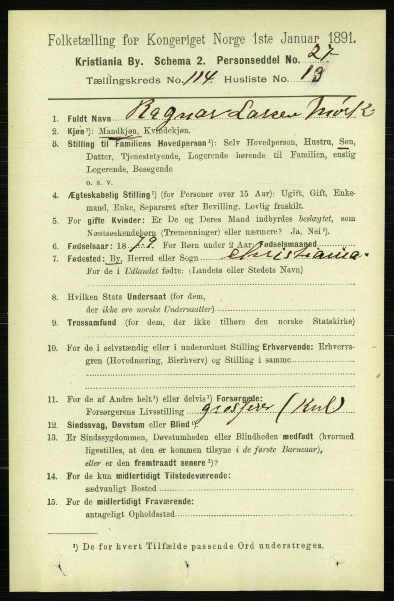 RA, 1891 census for 0301 Kristiania, 1891, p. 61190