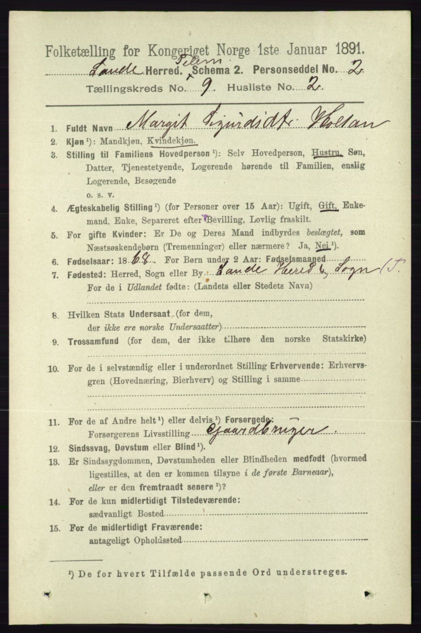 RA, 1891 census for 0822 Sauherad, 1891, p. 2713