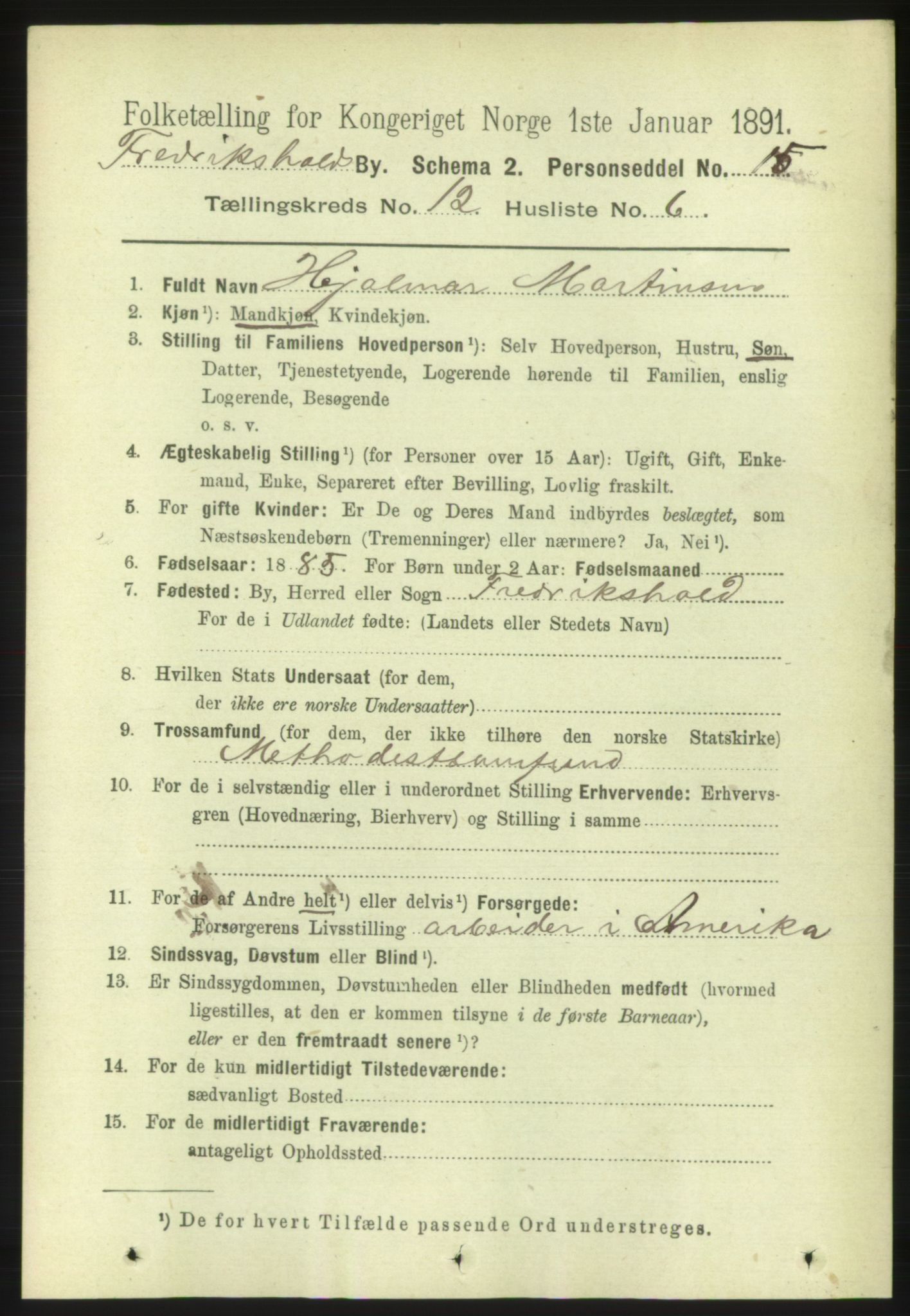 RA, 1891 census for 0101 Fredrikshald, 1891, p. 8406