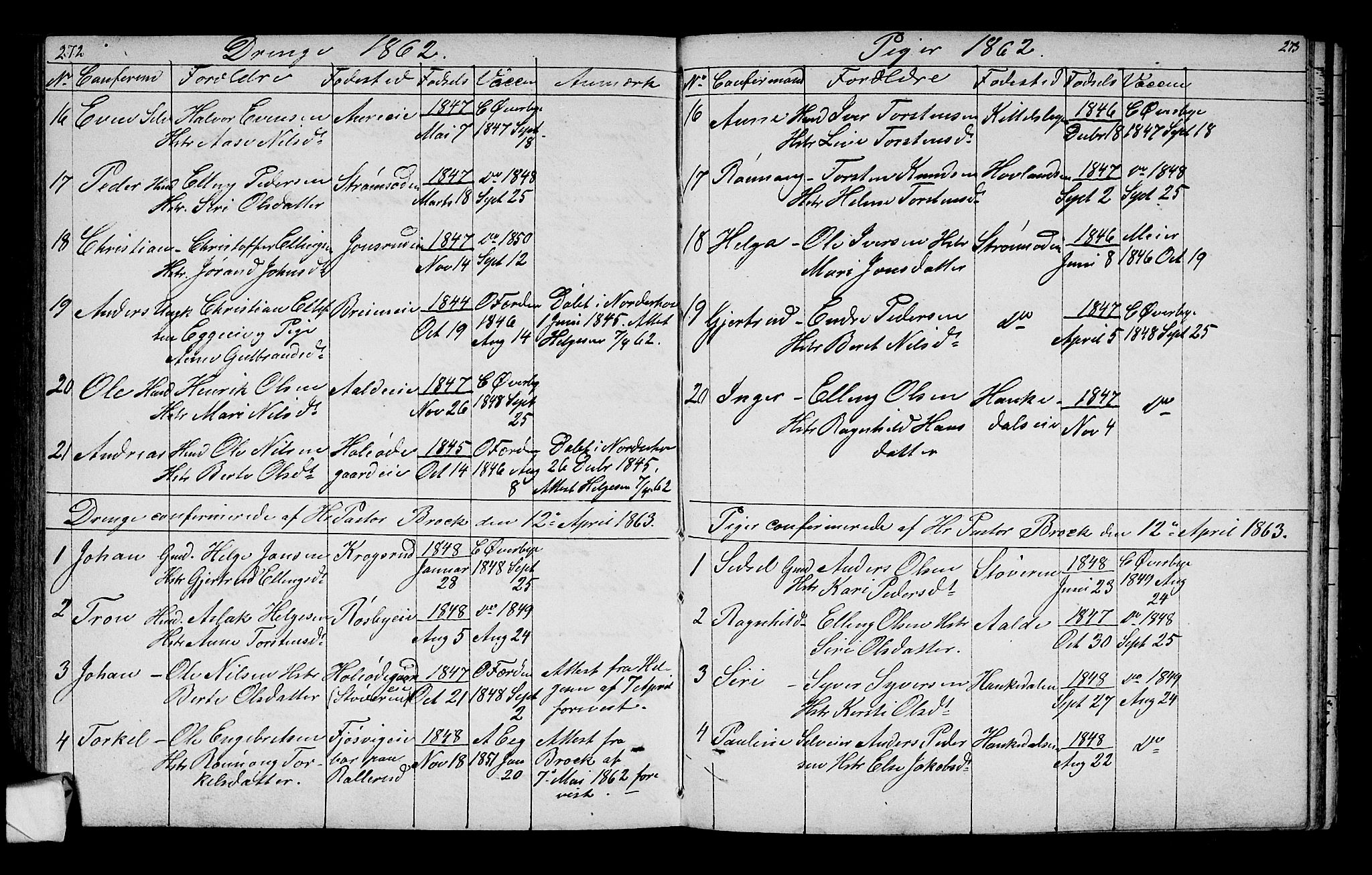 Lunder kirkebøker, SAKO/A-629/G/Ga/L0002: Parish register (copy) no. I 2, 1849-1868, p. 272-273