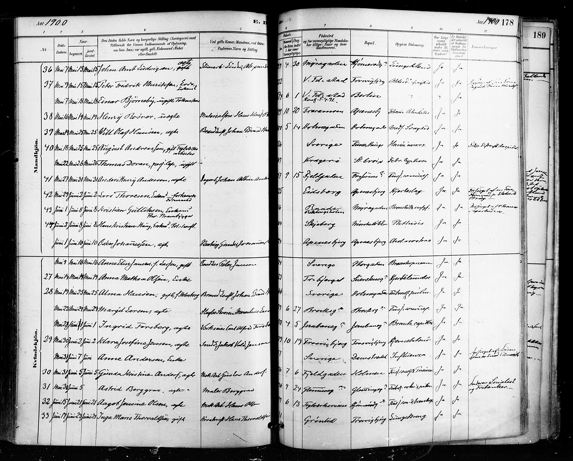 Fredrikstad domkirkes prestekontor Kirkebøker, AV/SAO-A-10906/F/Fa/L0003: Parish register (official) no. 3, 1878-1904, p. 178