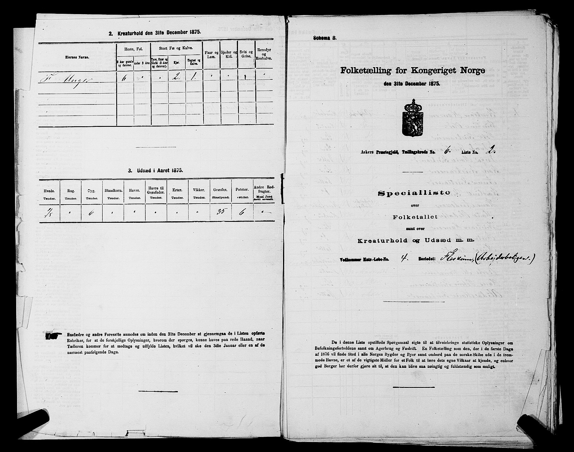 RA, 1875 census for 0220P Asker, 1875, p. 1157