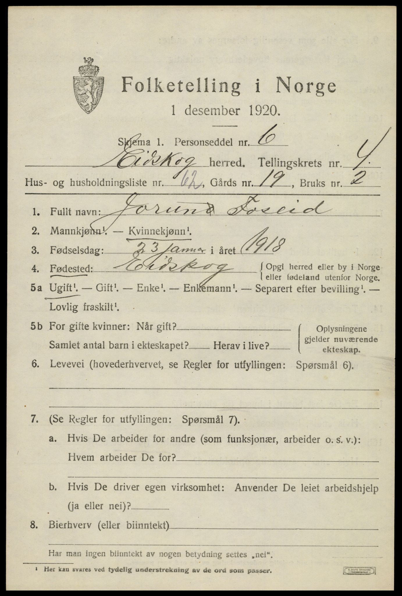 SAH, 1920 census for Eidskog, 1920, p. 5483