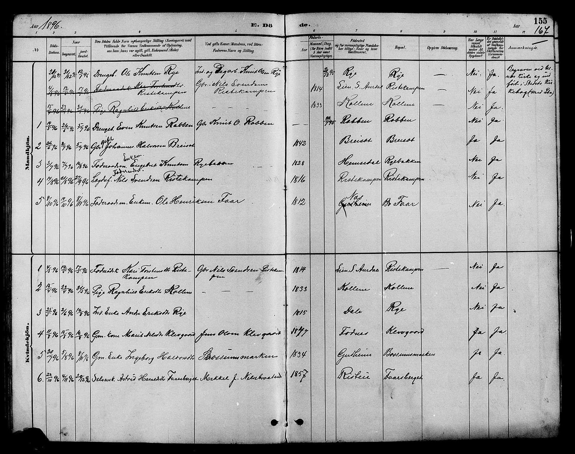 Nord-Aurdal prestekontor, SAH/PREST-132/H/Ha/Hab/L0007: Parish register (copy) no. 7, 1883-1910, p. 167