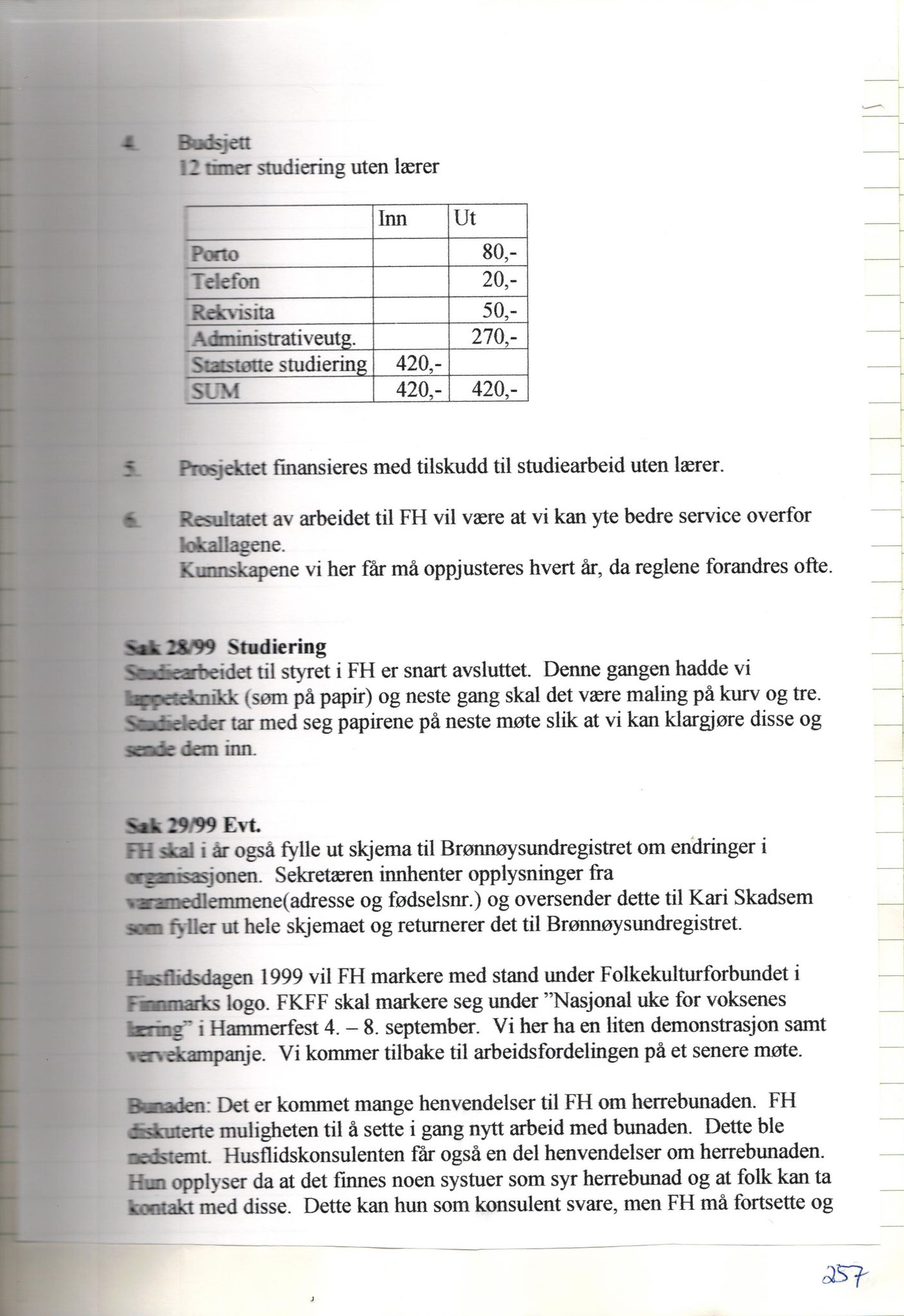 Finnmark Husflidslag, FMFB/A-1134/A/L0004: Møtebok, 1995-2000, p. 263