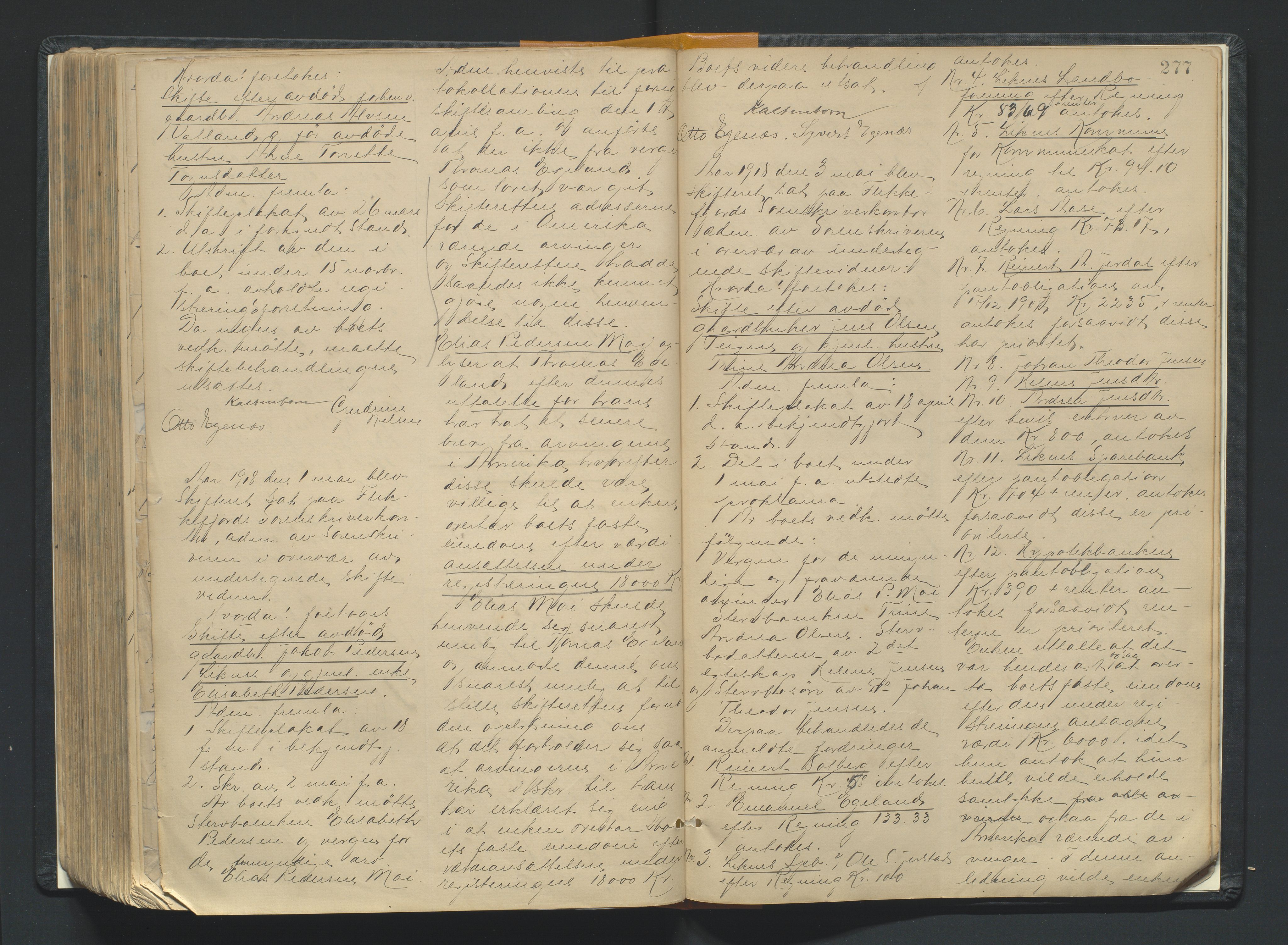 Flekkefjord sorenskriveri, AV/SAK-1221-0001/H/Hc/L0018: Skifteprotokoll nr. 11A for Kvinesdal, 1883-1918, p. 276b-277a