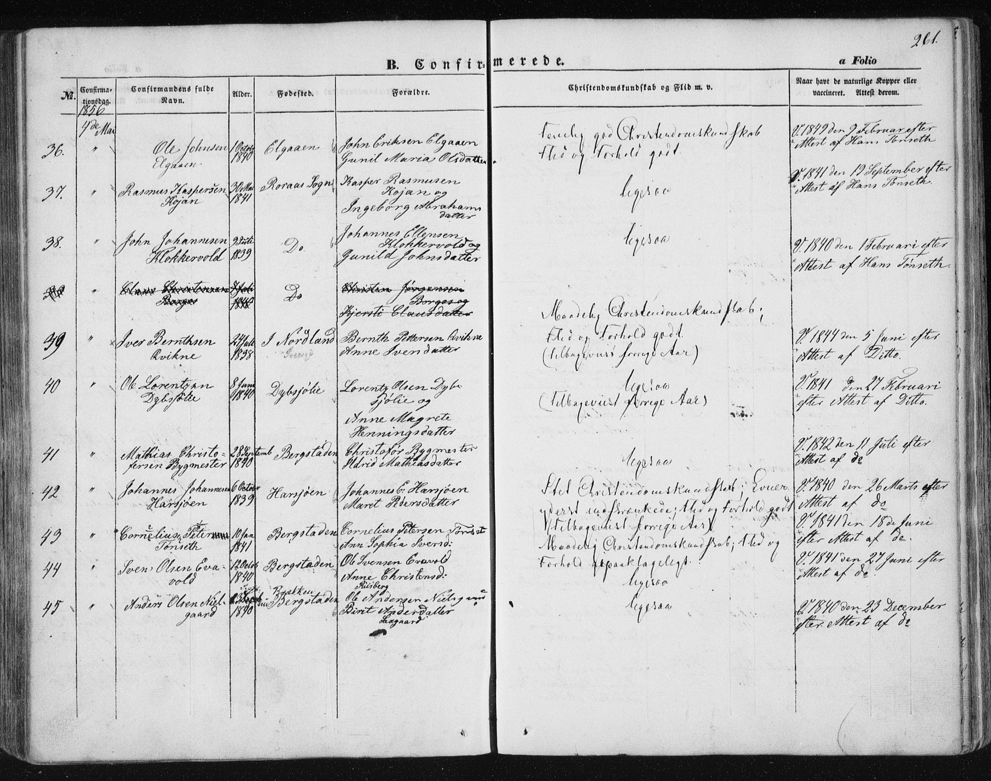 Ministerialprotokoller, klokkerbøker og fødselsregistre - Sør-Trøndelag, AV/SAT-A-1456/681/L0931: Parish register (official) no. 681A09, 1845-1859, p. 261