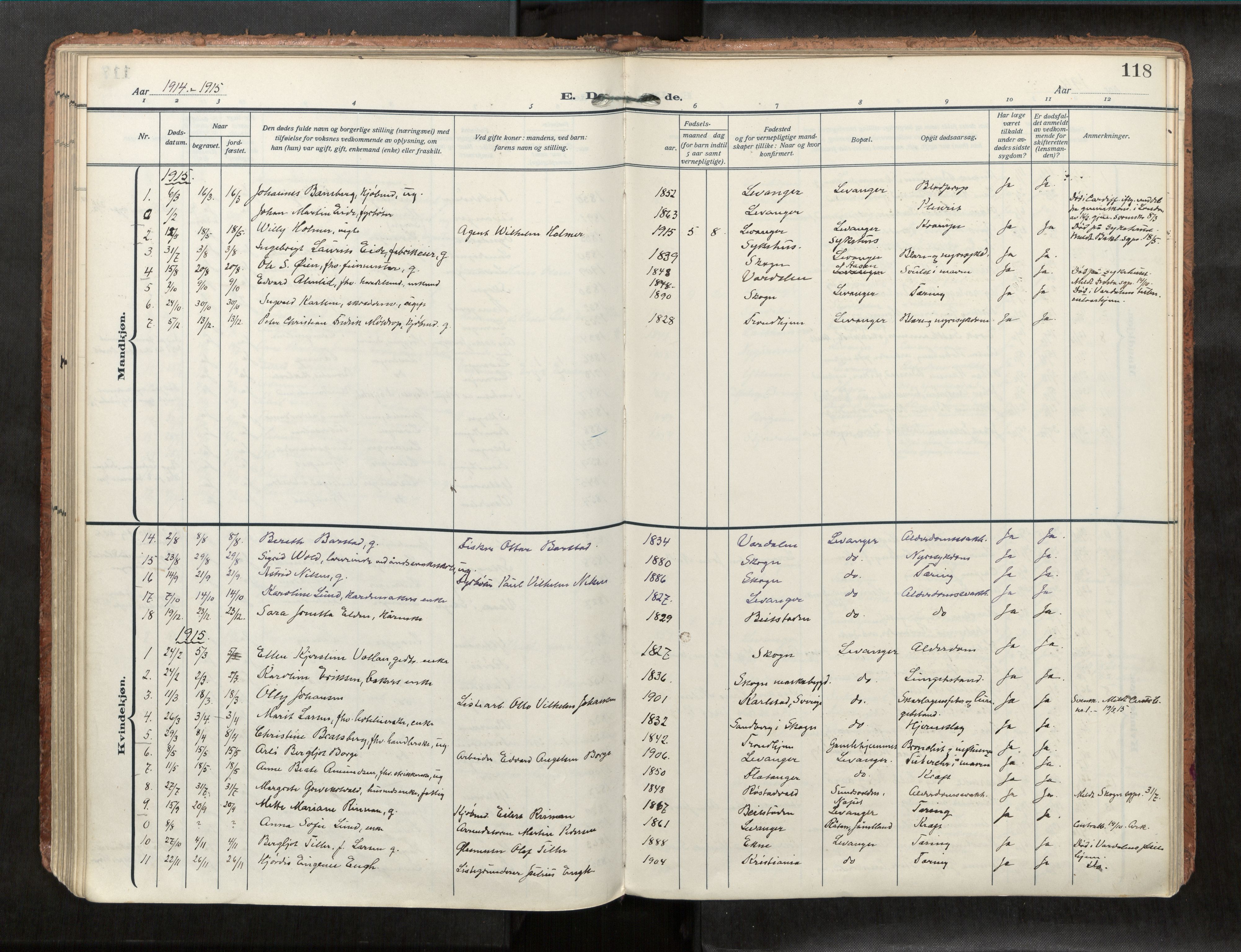 Levanger sokneprestkontor, AV/SAT-A-1301/2/H/Haa/L0001: Parish register (official) no. 1, 1912-1932, p. 118