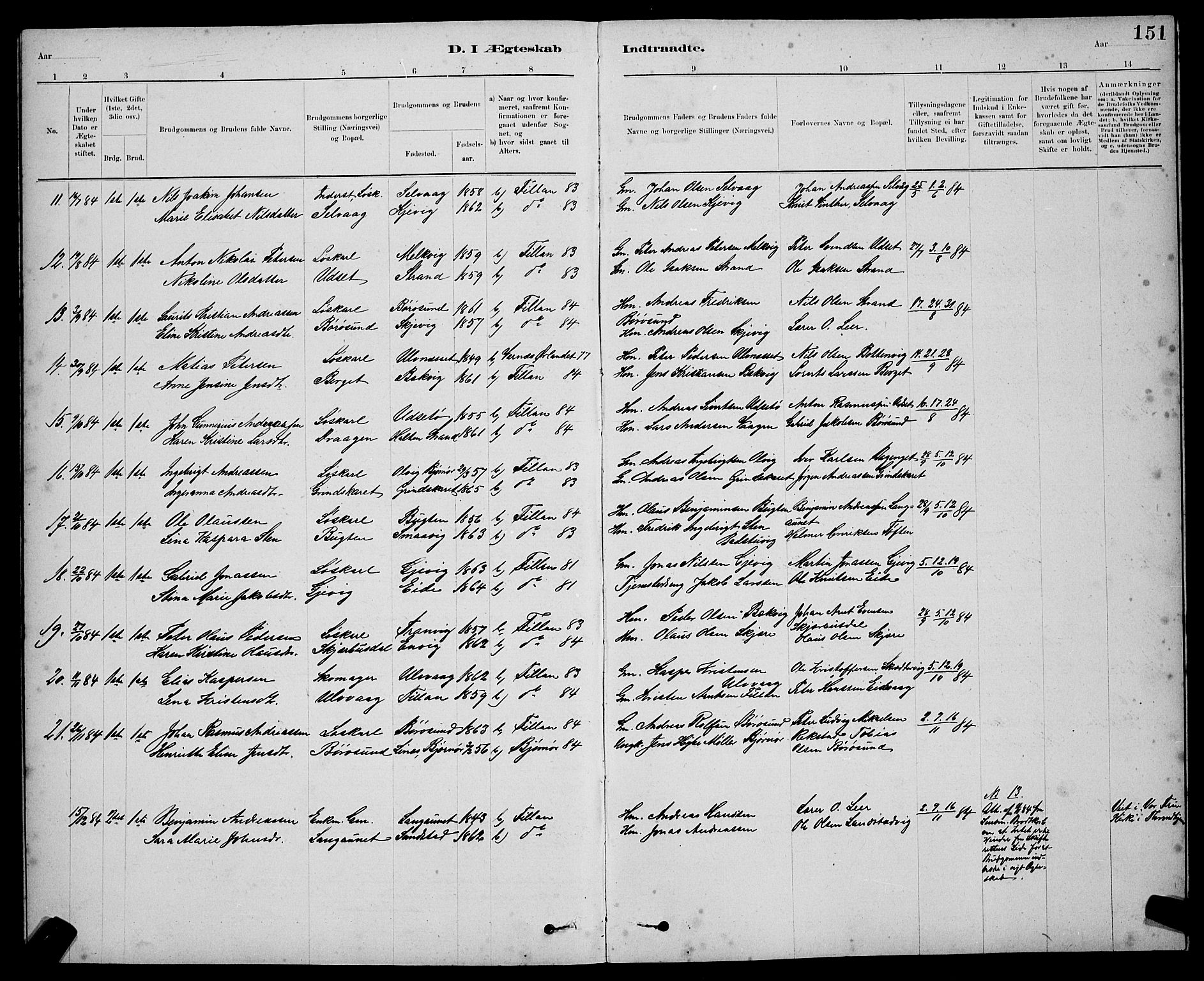 Ministerialprotokoller, klokkerbøker og fødselsregistre - Sør-Trøndelag, AV/SAT-A-1456/637/L0562: Parish register (copy) no. 637C03, 1883-1898, p. 151