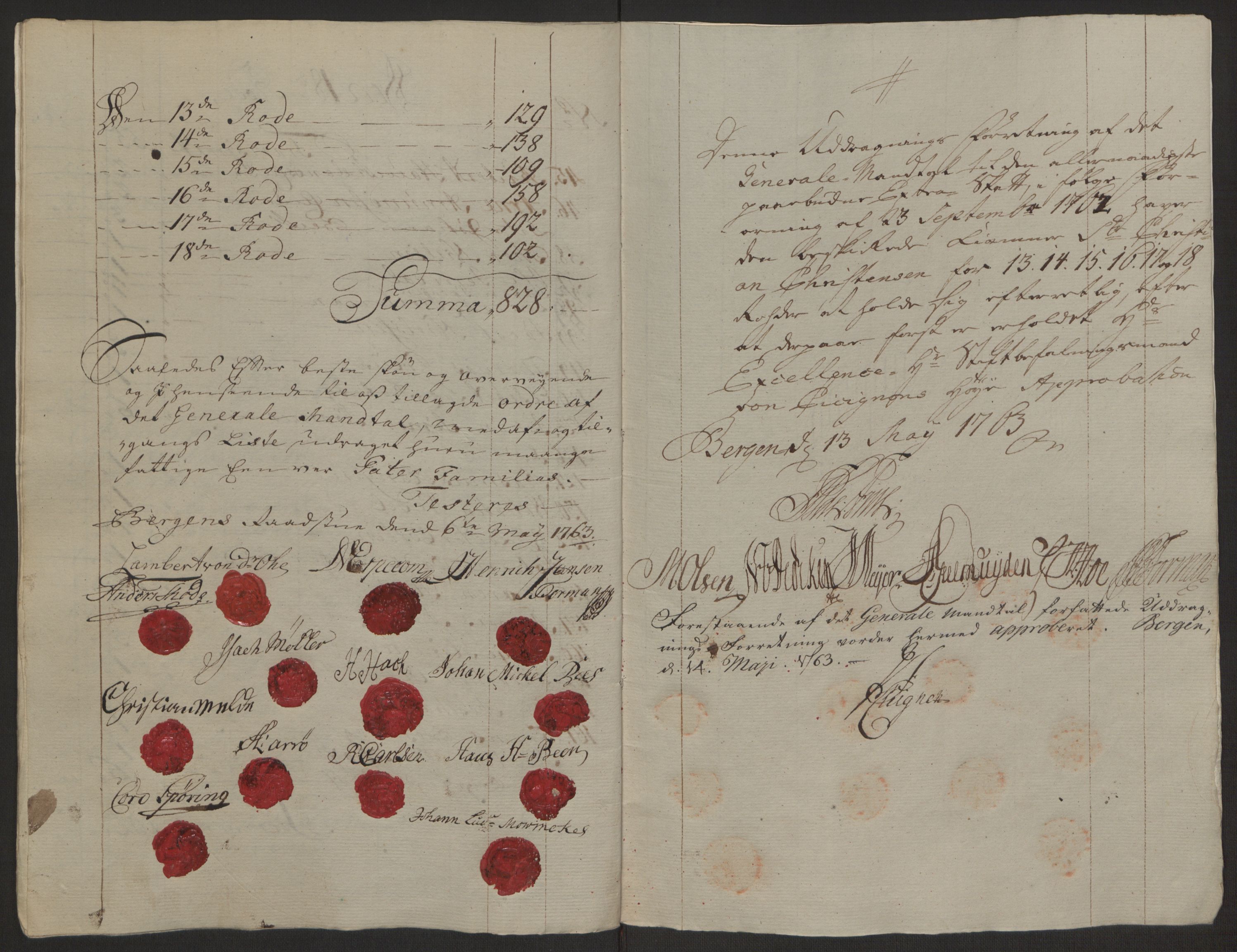 Rentekammeret inntil 1814, Reviderte regnskaper, Byregnskaper, RA/EA-4066/R/Rp/L0366/0001: [P20] Kontribusjonsregnskap / Ekstraskatt, 1763, p. 185