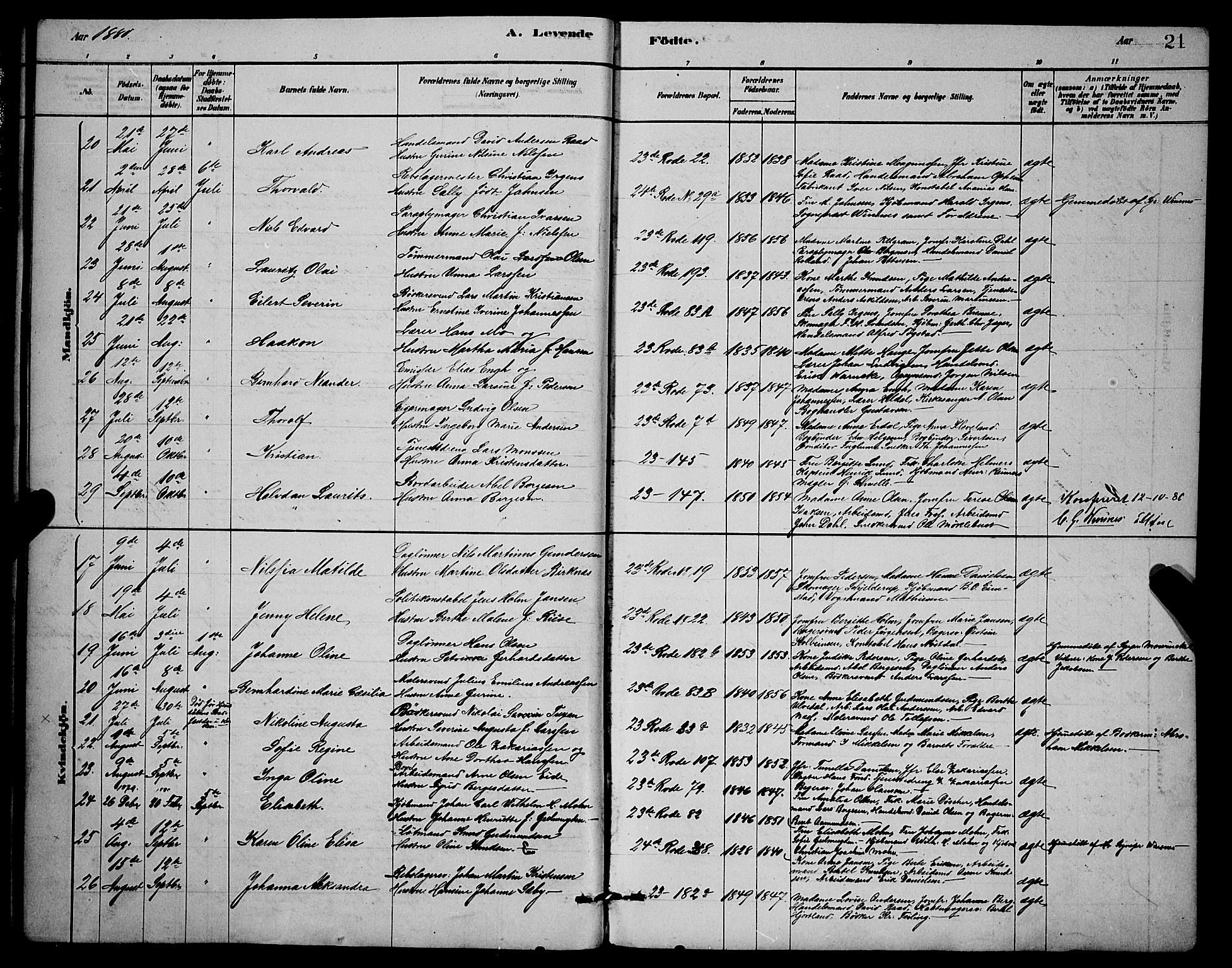 Mariakirken Sokneprestembete, SAB/A-76901/H/Hab/L0004: Parish register (copy) no. A 4, 1878-1892, p. 21