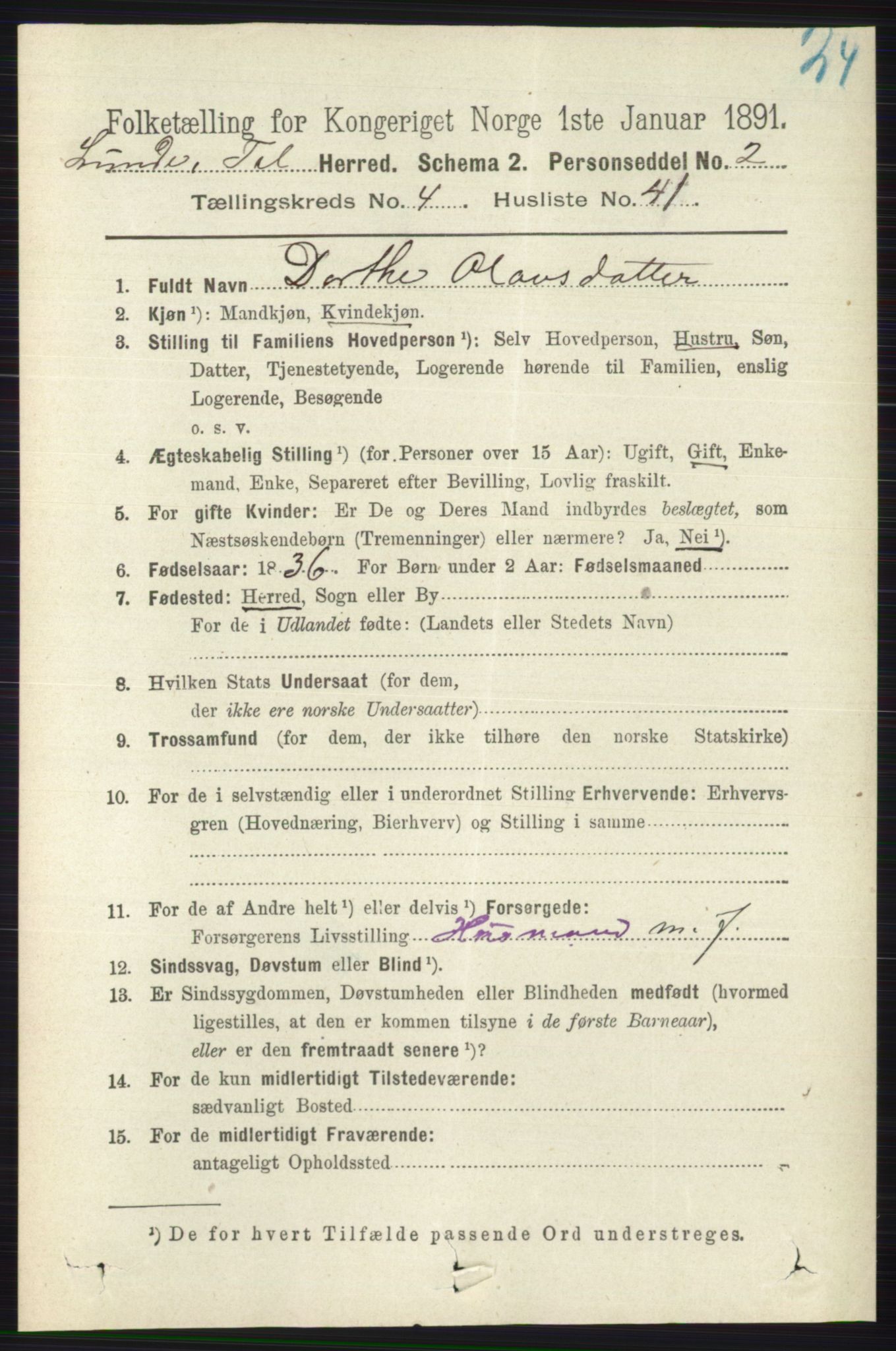 RA, 1891 census for 0820 Lunde, 1891, p. 1446