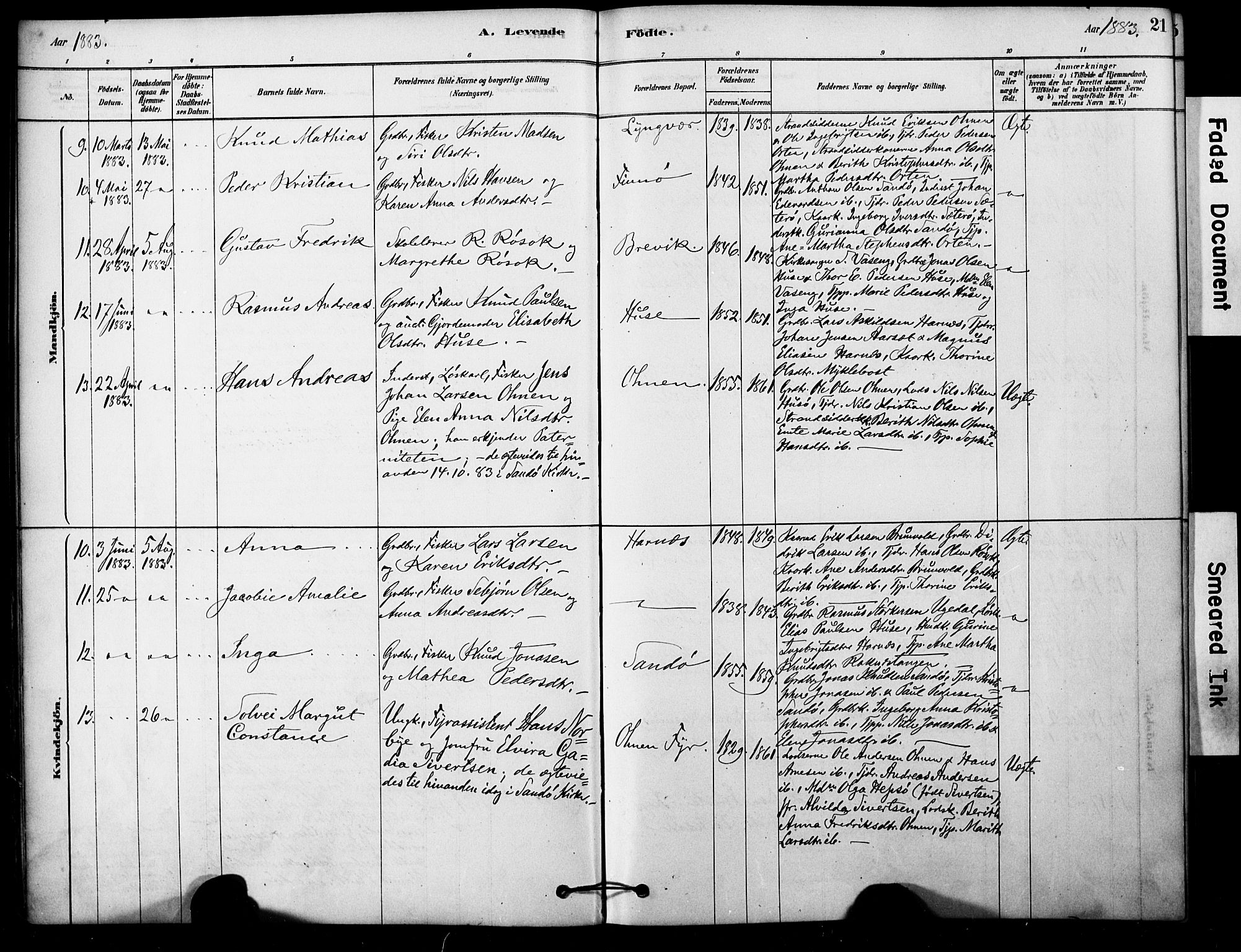 Ministerialprotokoller, klokkerbøker og fødselsregistre - Møre og Romsdal, AV/SAT-A-1454/561/L0729: Parish register (official) no. 561A03, 1878-1900, p. 21