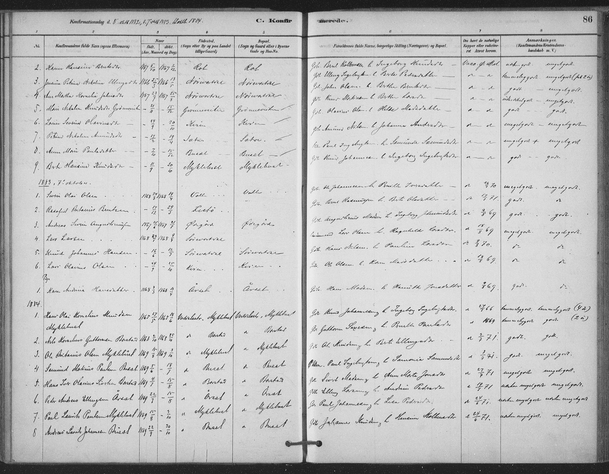 Ministerialprotokoller, klokkerbøker og fødselsregistre - Møre og Romsdal, AV/SAT-A-1454/514/L0199: Parish register (official) no. 514A01, 1878-1912, p. 86