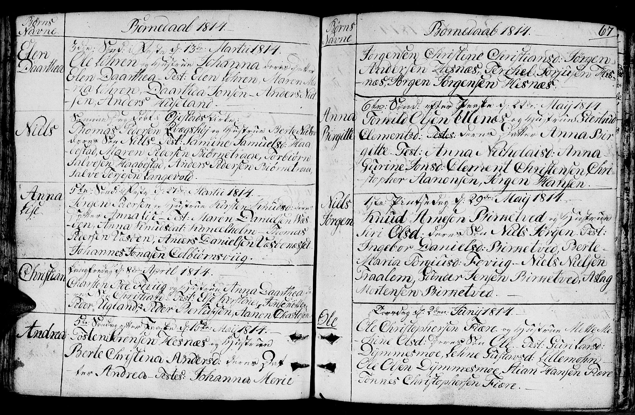 Fjære sokneprestkontor, SAK/1111-0011/F/Fb/L0006: Parish register (copy) no. B 6, 1803-1817, p. 67