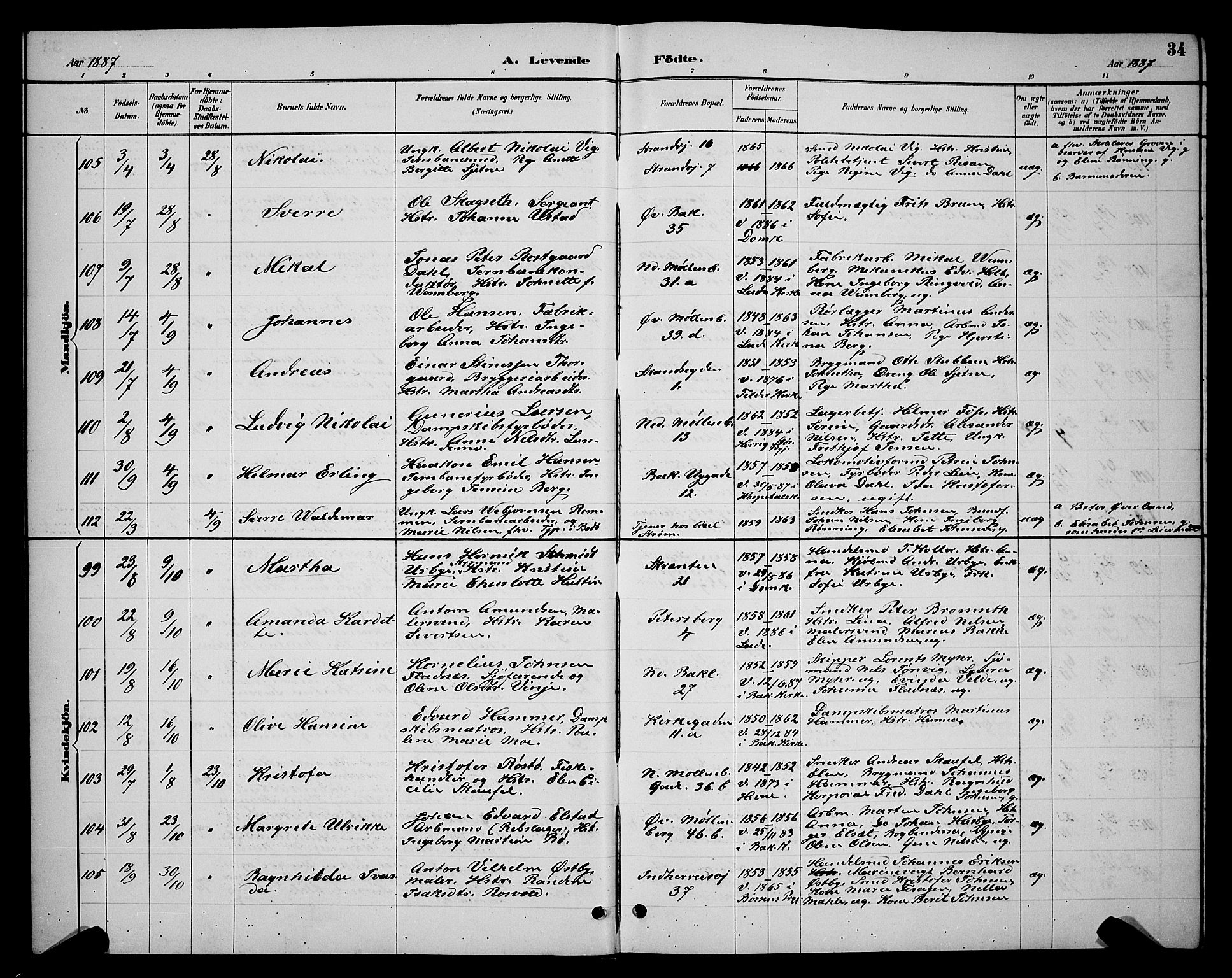 Ministerialprotokoller, klokkerbøker og fødselsregistre - Sør-Trøndelag, SAT/A-1456/604/L0222: Parish register (copy) no. 604C05, 1886-1895, p. 34