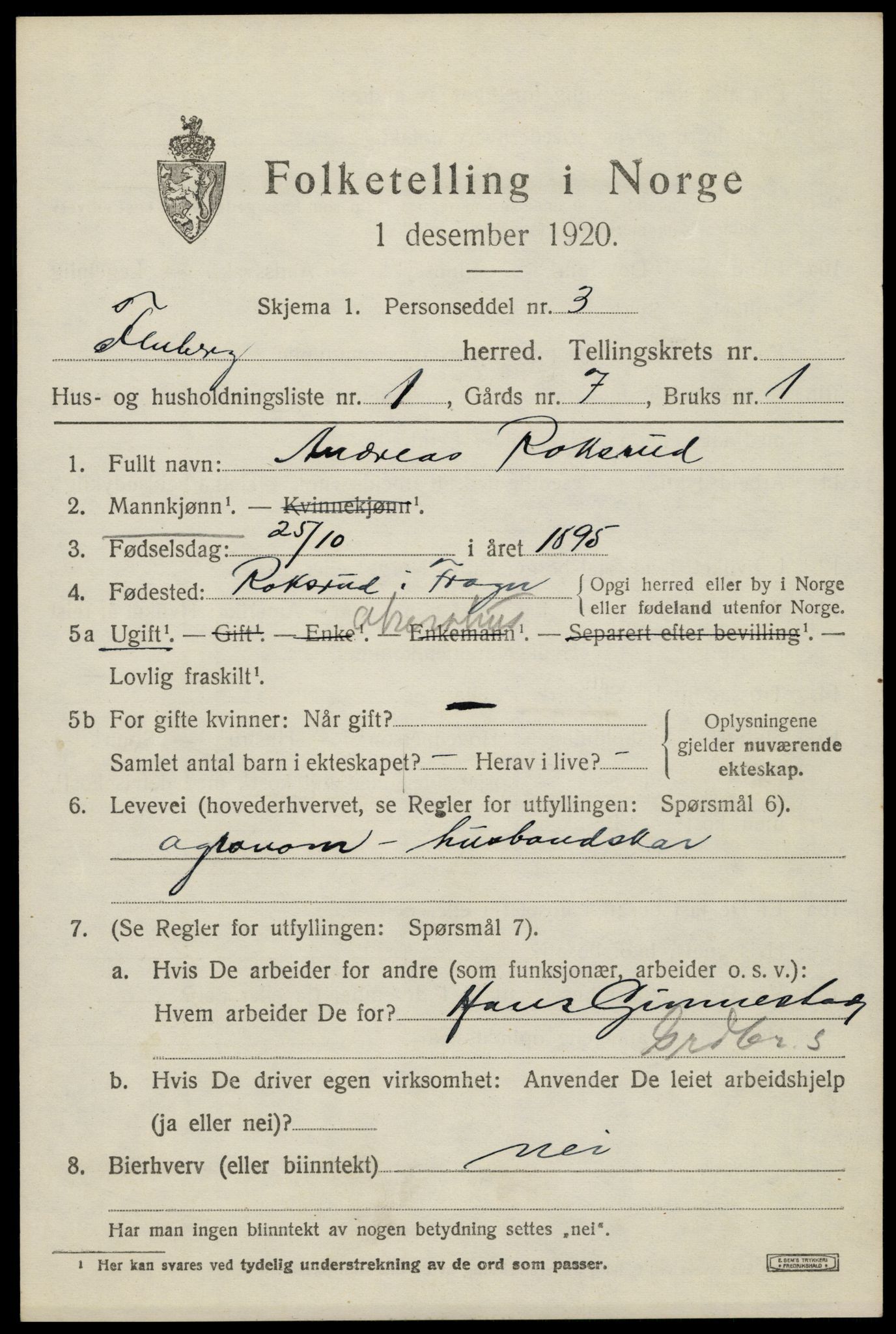 SAH, 1920 census for Fluberg, 1920, p. 3952