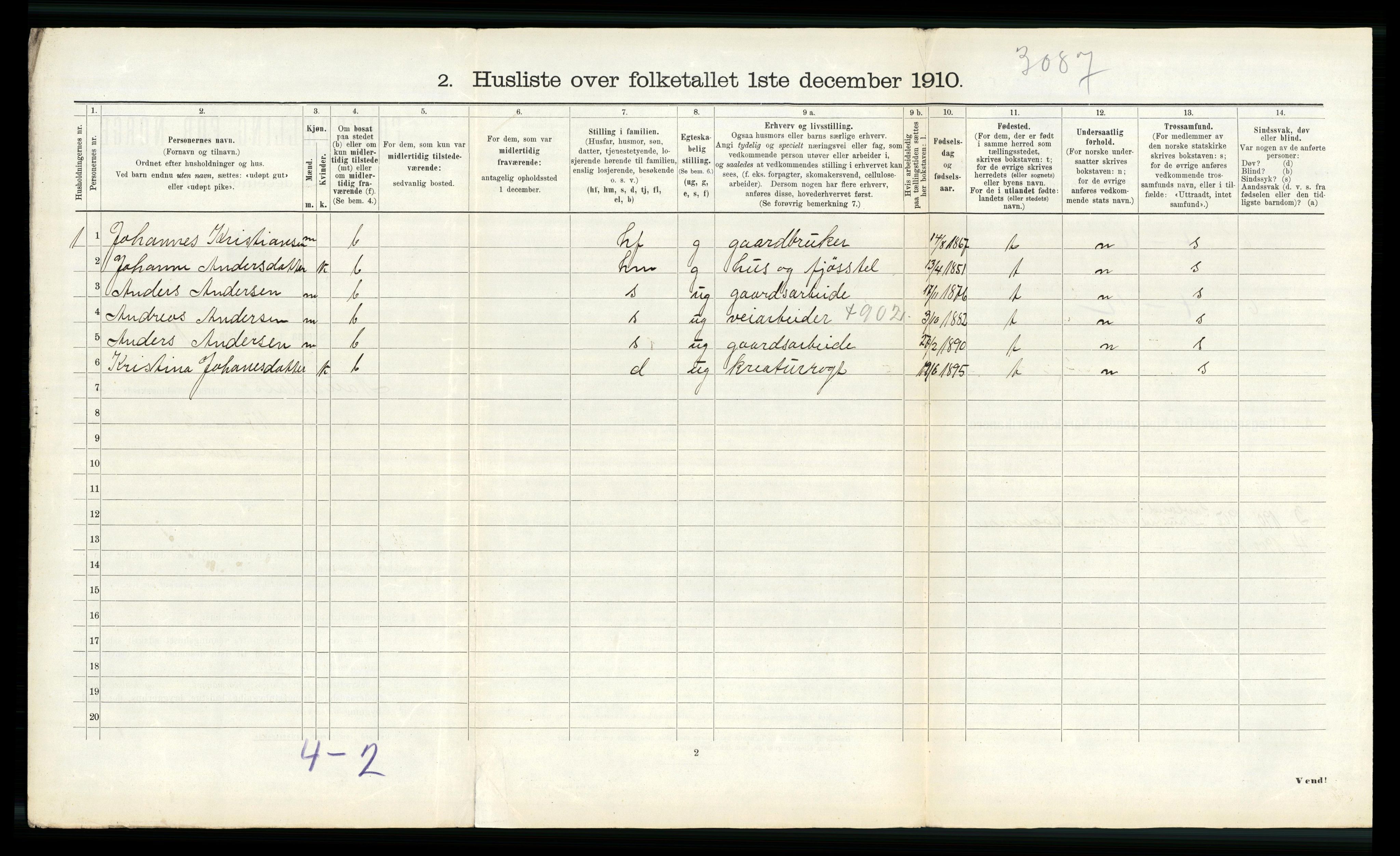 RA, 1910 census for Naustdal, 1910, p. 642