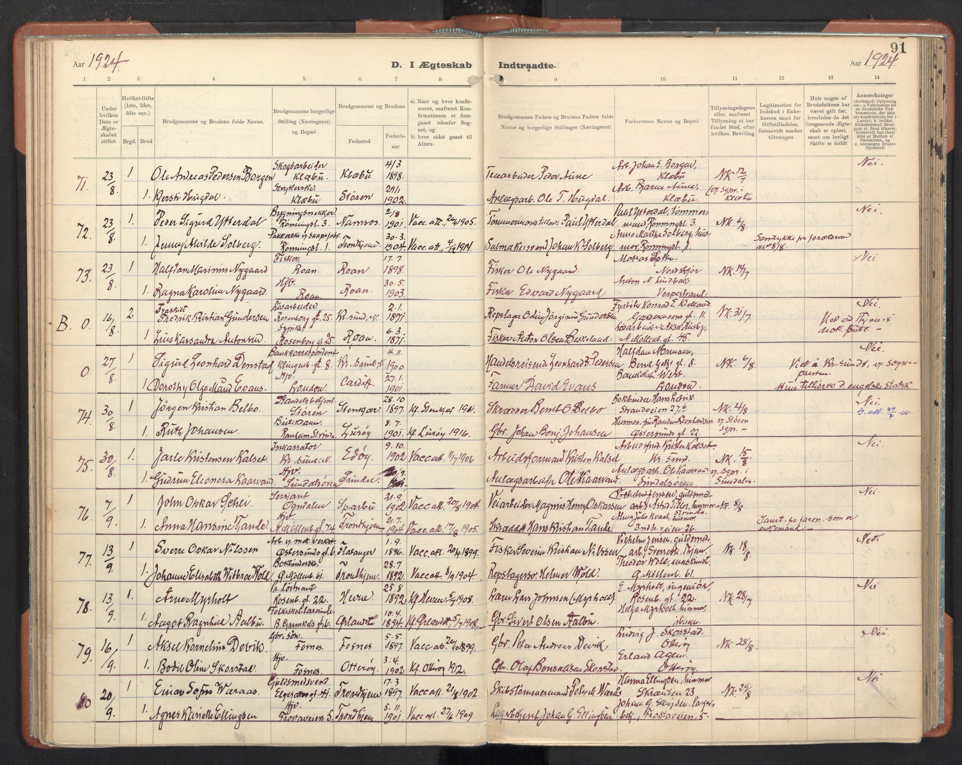 Ministerialprotokoller, klokkerbøker og fødselsregistre - Sør-Trøndelag, AV/SAT-A-1456/605/L0245: Parish register (official) no. 605A07, 1916-1938, p. 91