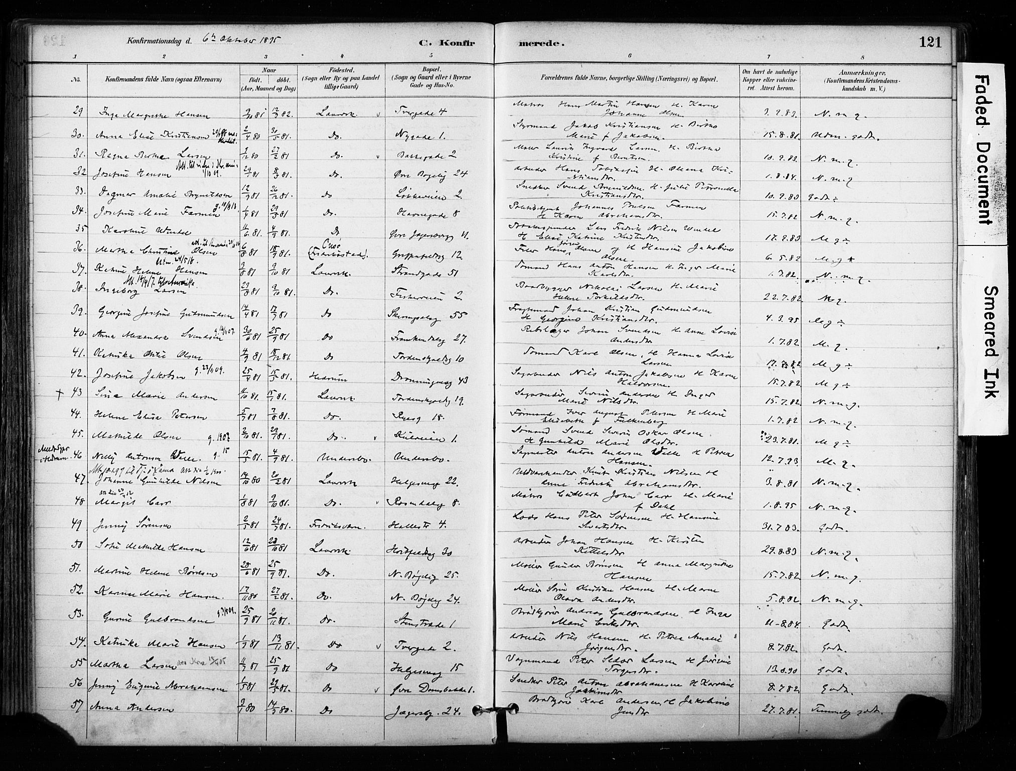 Larvik kirkebøker, AV/SAKO-A-352/F/Fa/L0008: Parish register (official) no. I 8, 1884-1902, p. 121