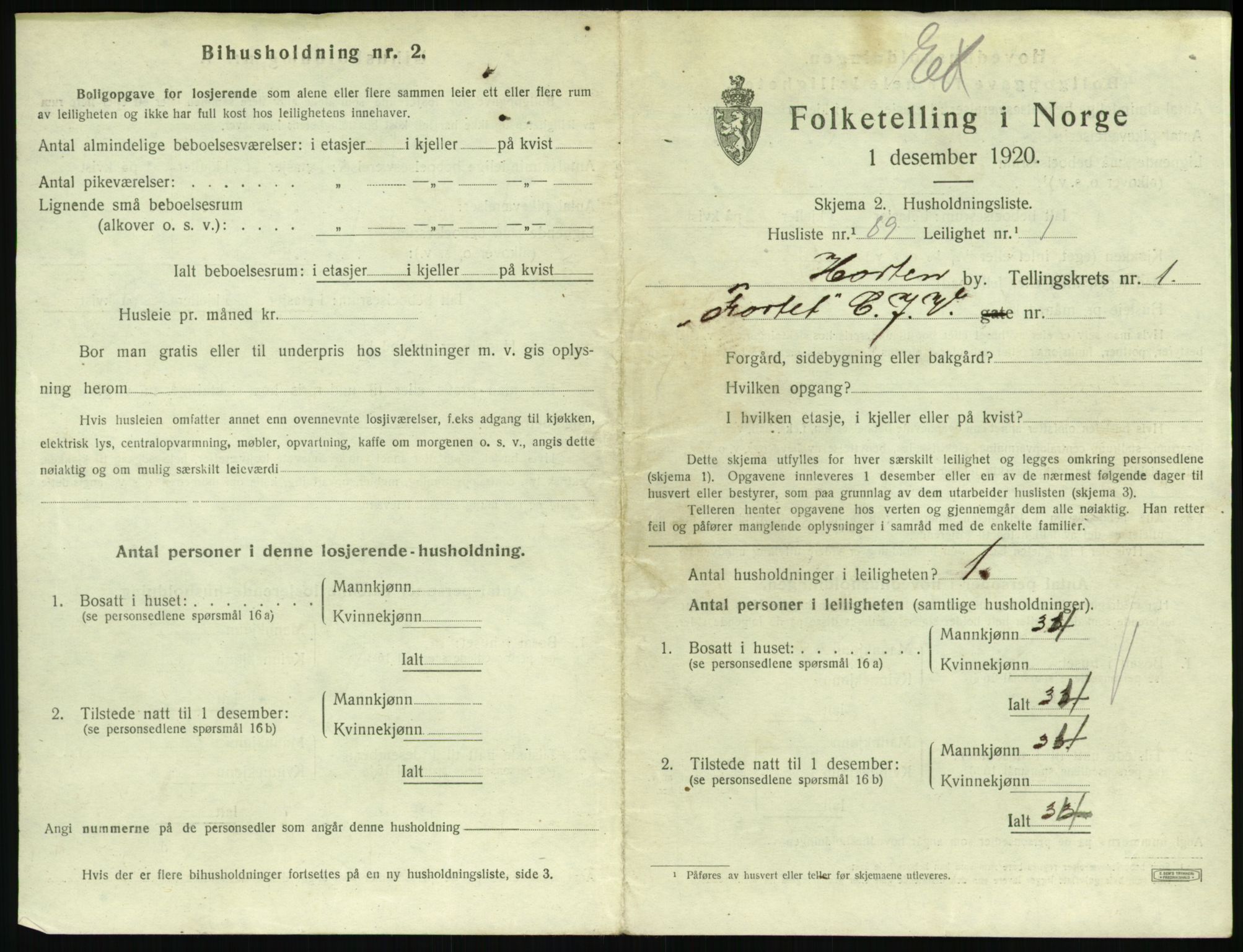 SAKO, 1920 census for Horten, 1920, p. 3299