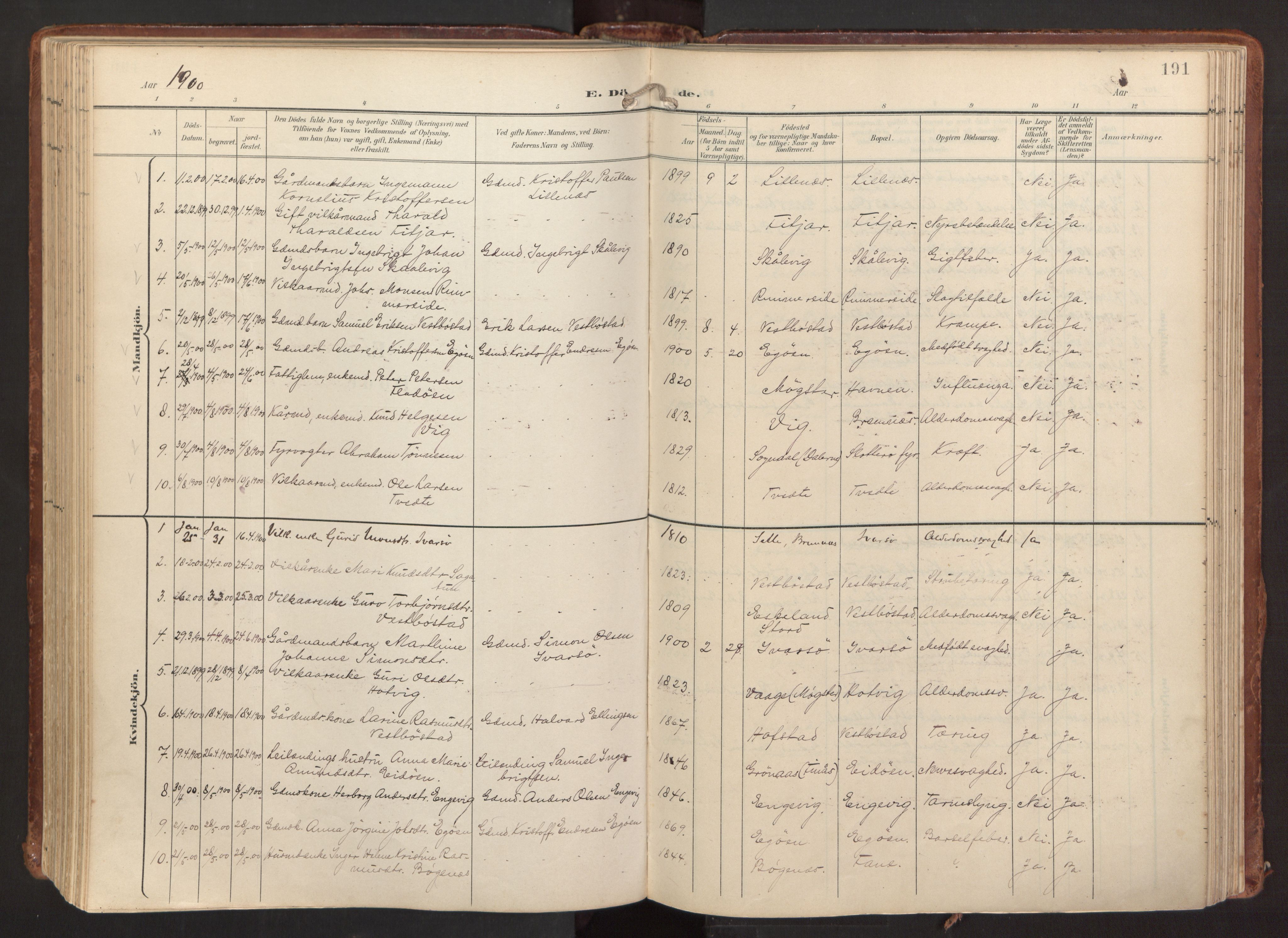 Fitjar sokneprestembete, SAB/A-99926: Parish register (official) no. A 3, 1900-1918, p. 191