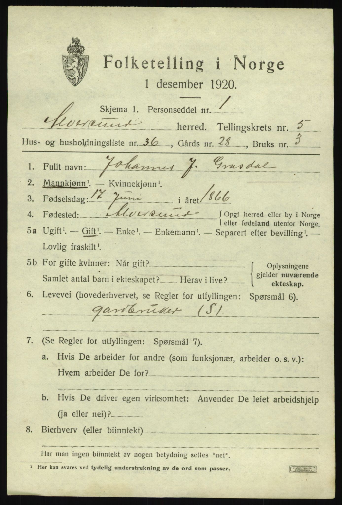 SAB, 1920 census for Alversund, 1920, p. 4448