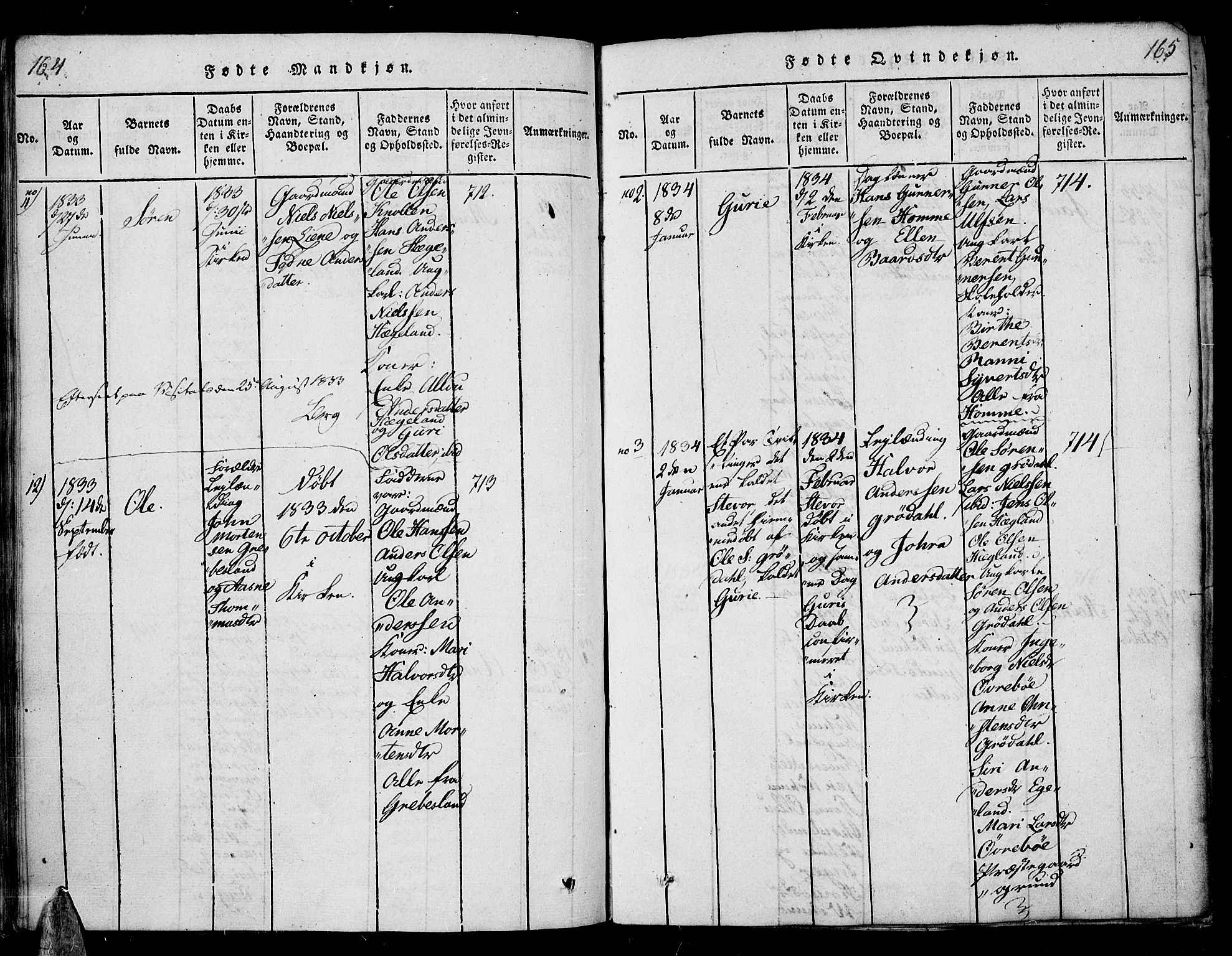 Vennesla sokneprestkontor, AV/SAK-1111-0045/Fa/Fac/L0003: Parish register (official) no. A 3, 1820-1834, p. 164-165